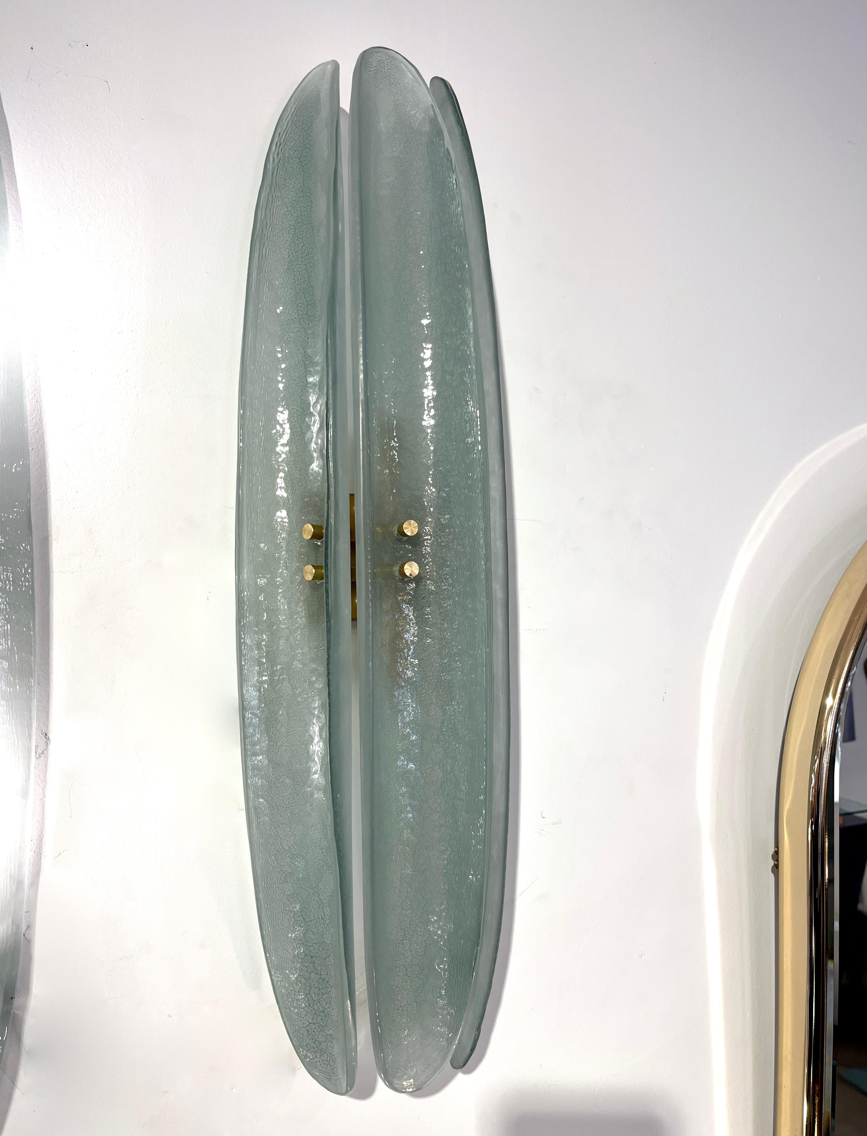 Contemporary Fontana Arte Style Aqua Green Blue Murano Glass Flame Wall Light For Sale 3