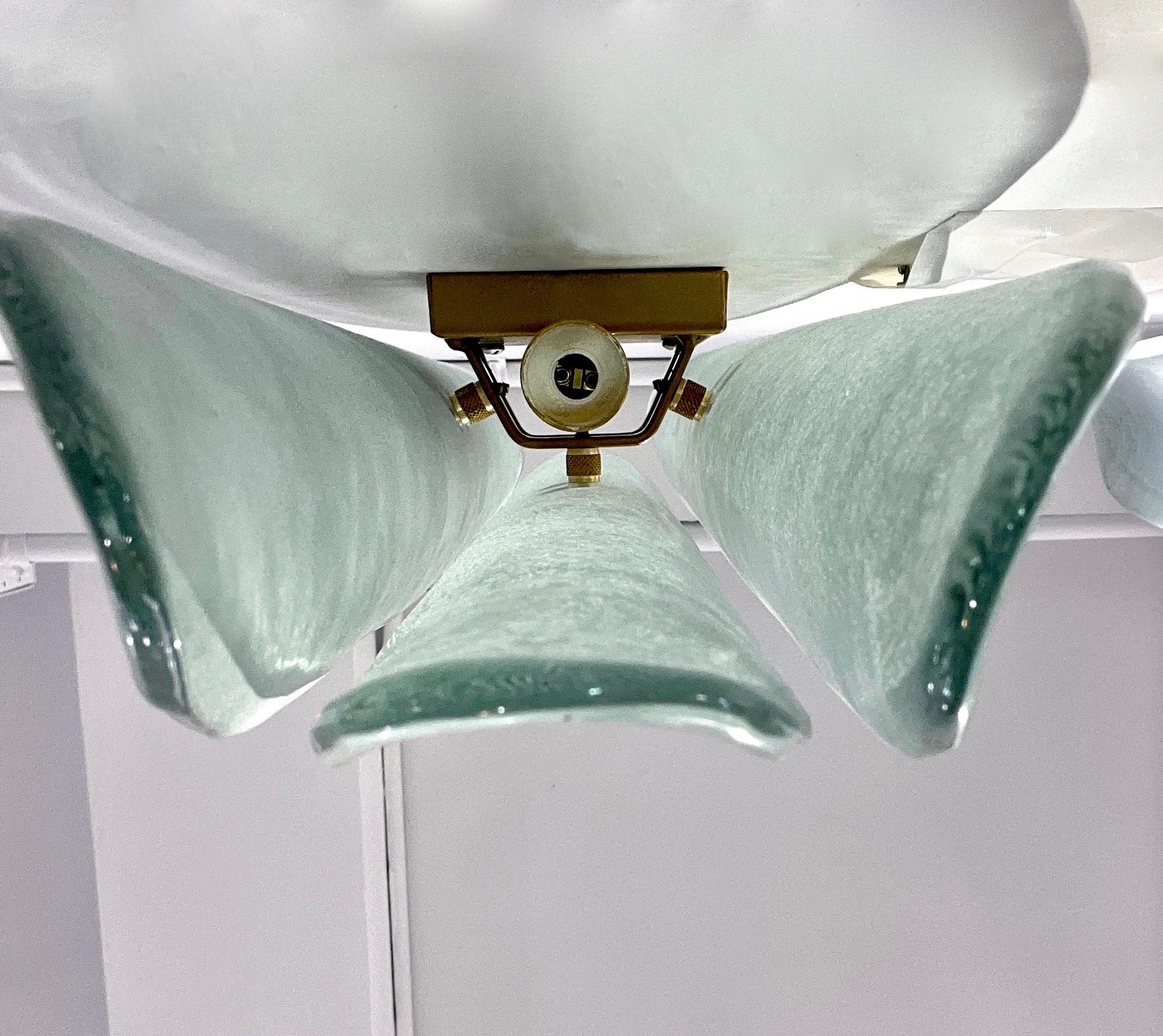 Contemporary Fontana Arte Style Aqua Green Blue Murano Glass Flame Wall Light For Sale 13