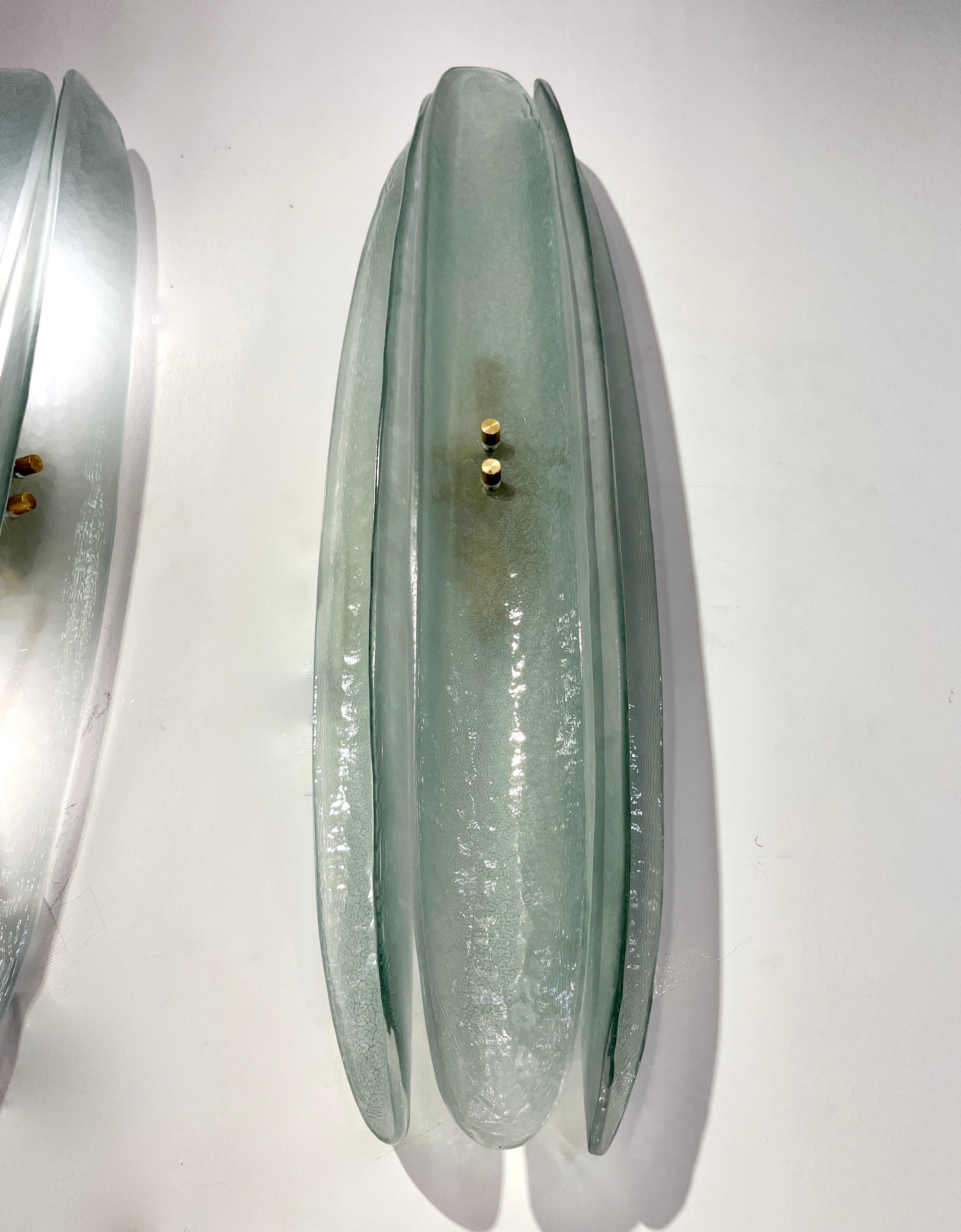 Organic Modern Contemporary Fontana Arte Style Aqua Green Blue Murano Glass Flame Wall Light For Sale