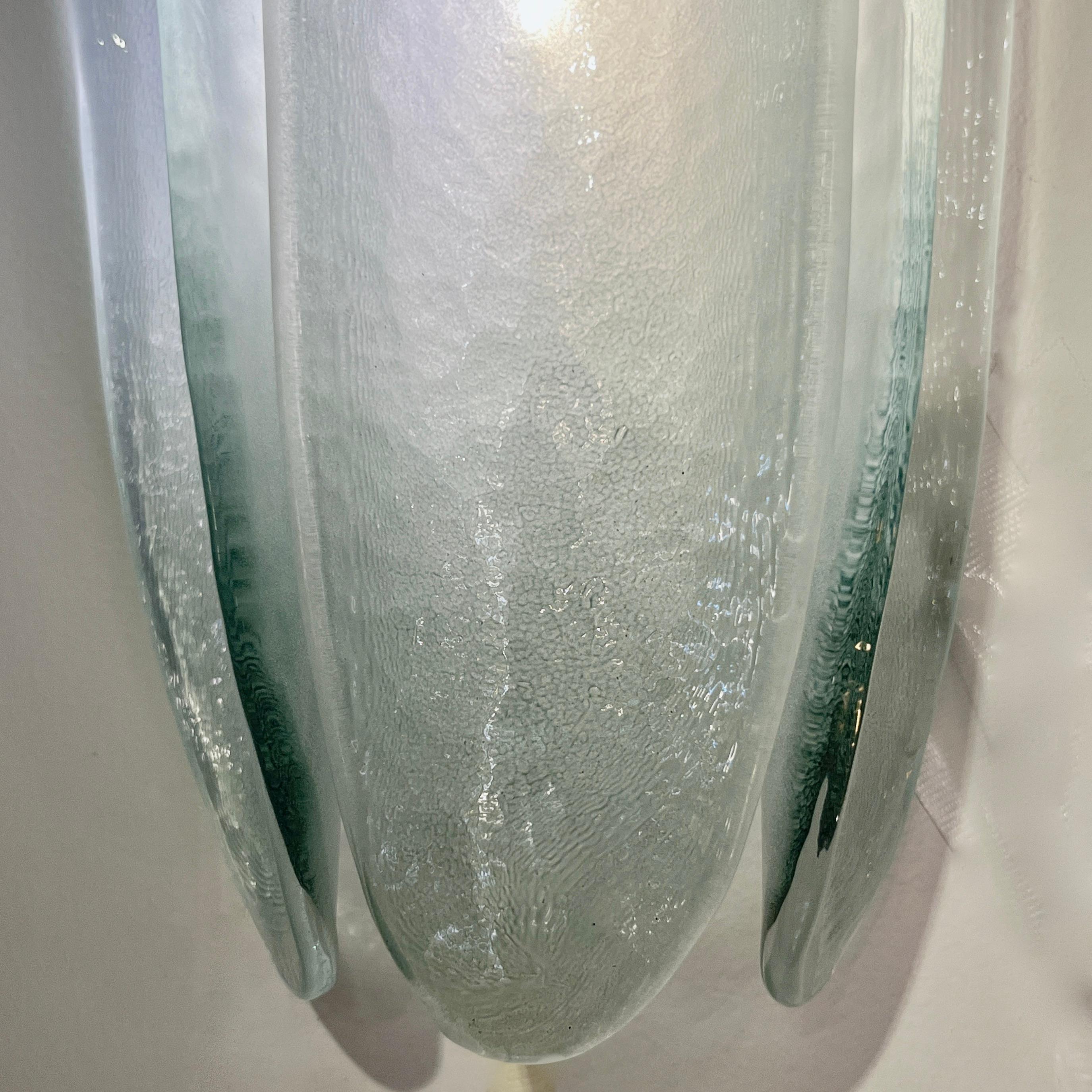 Italian Contemporary Fontana Arte Style Aqua Green Blue Murano Glass Flame Wall Light For Sale