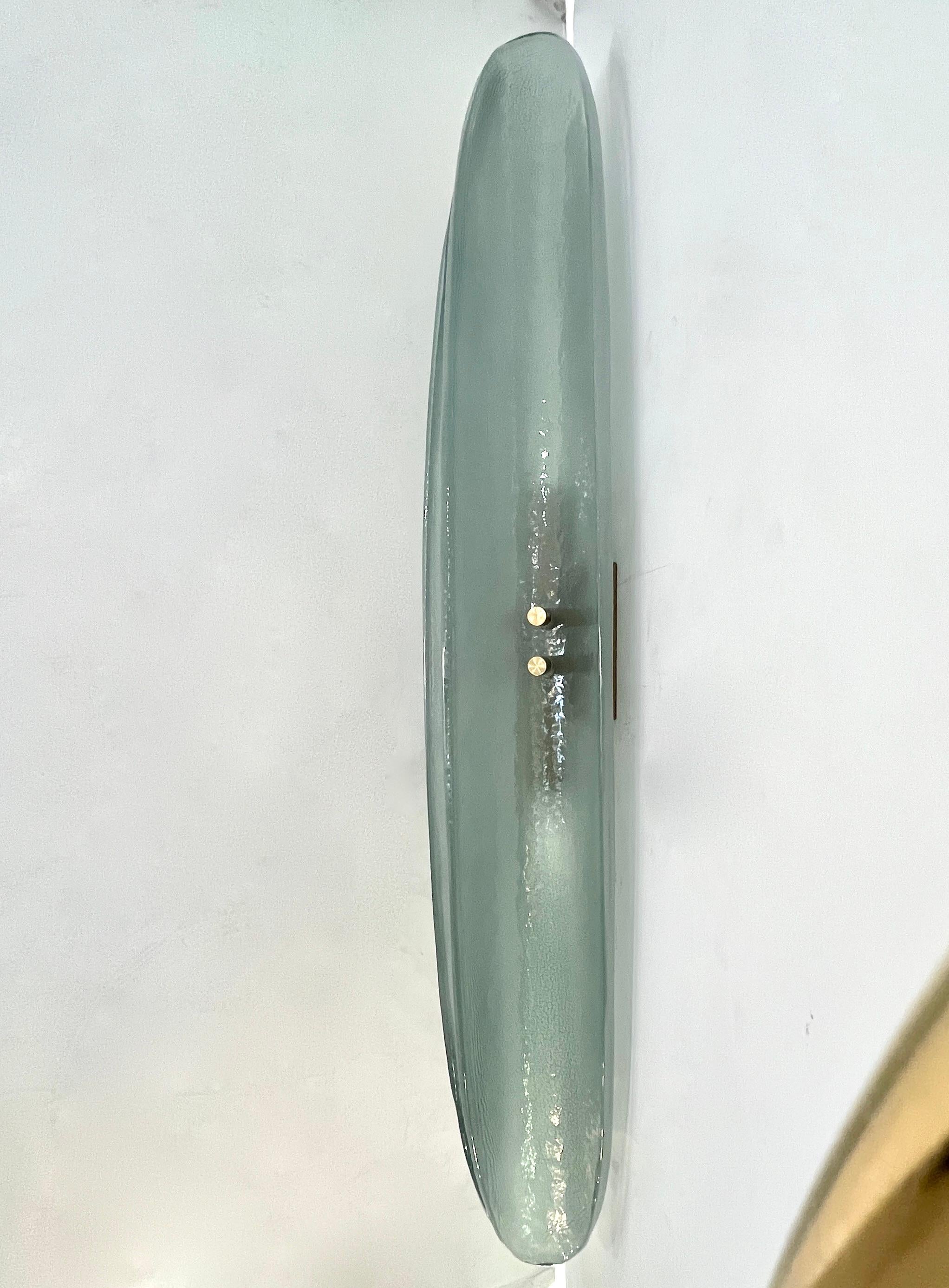 Hand-Crafted Contemporary Fontana Arte Style Aqua Green Blue Murano Glass Flame Wall Light For Sale