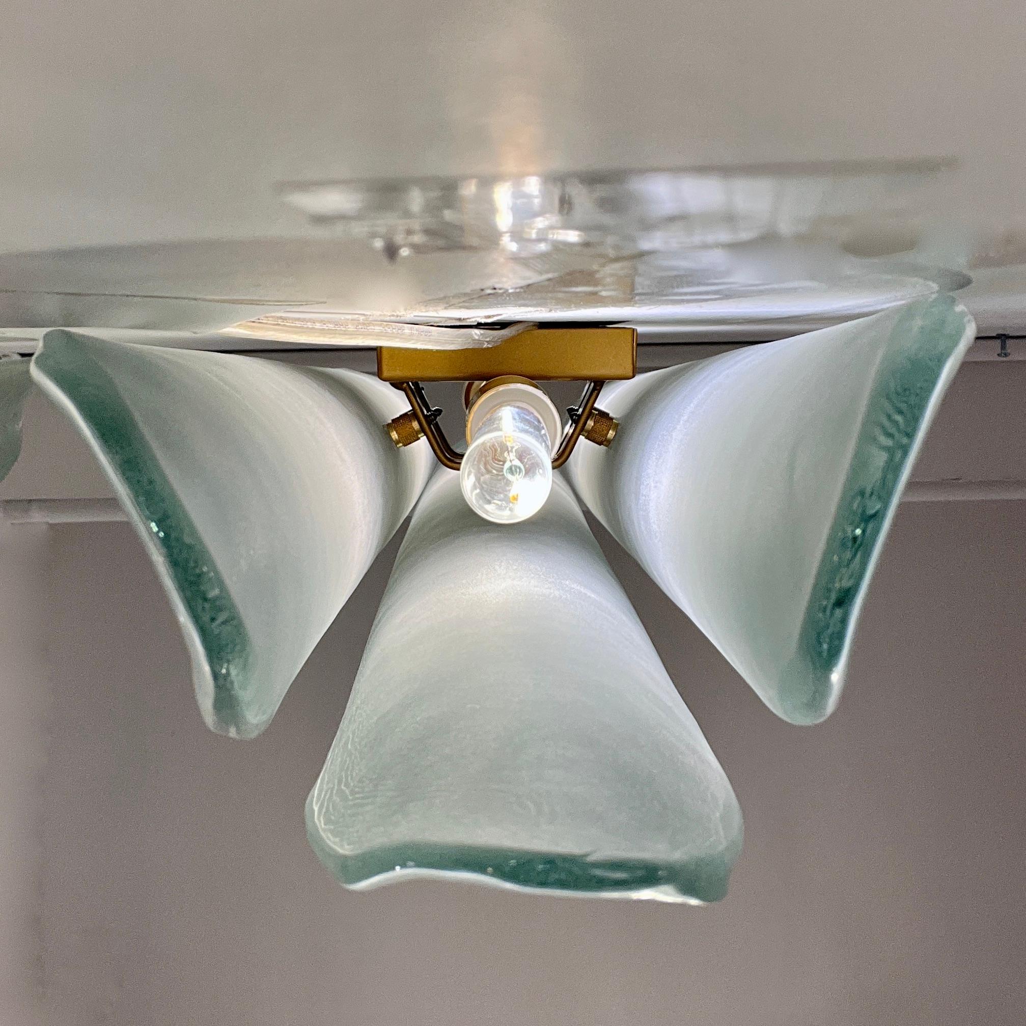 Contemporary Fontana Arte Style Aqua Green Blue Murano Glass Flame Wall Light In New Condition For Sale In New York, NY