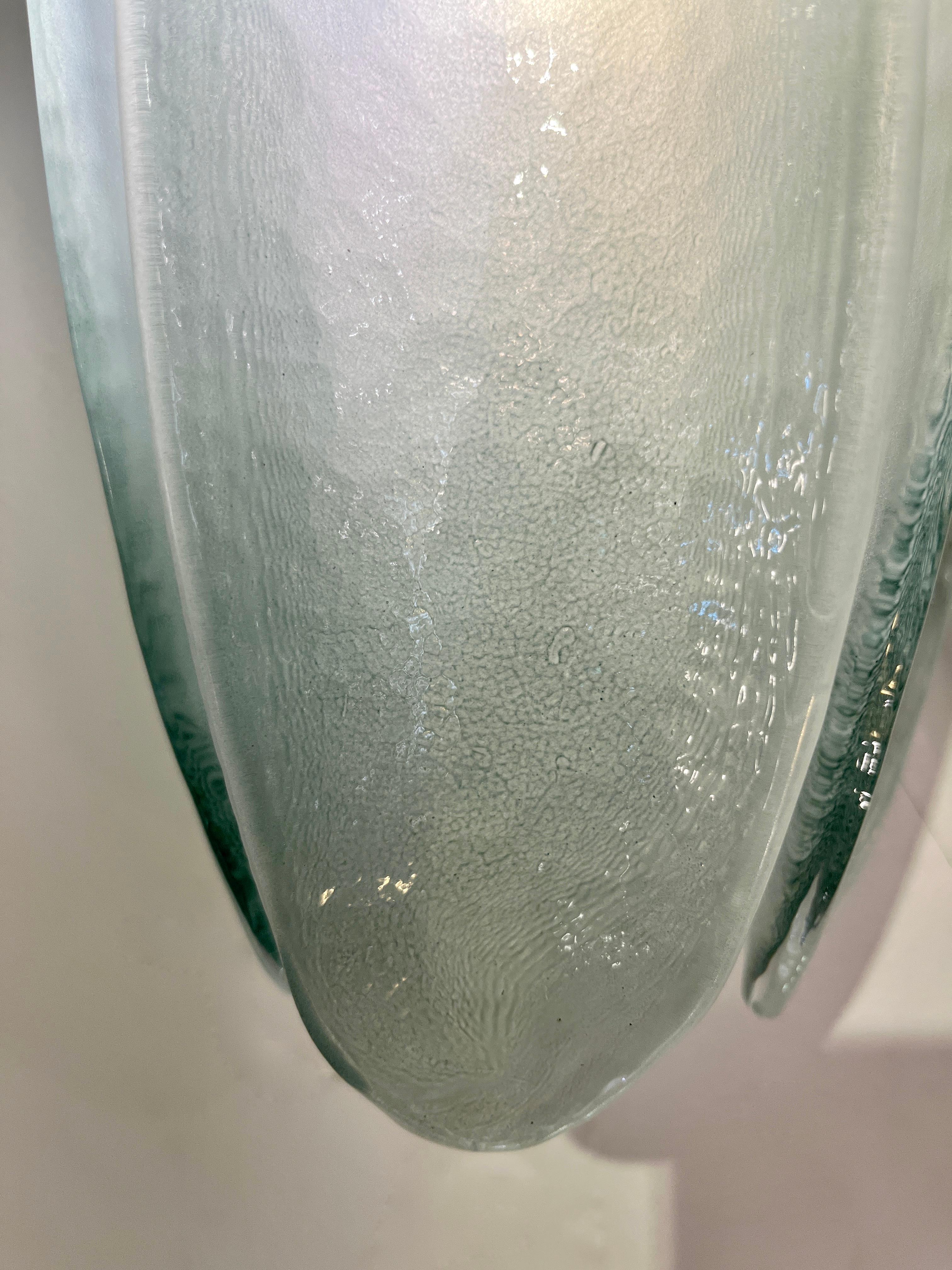 Contemporary Fontana Arte Style Aqua Green Blue Murano Glass Flame Wall Light For Sale 2