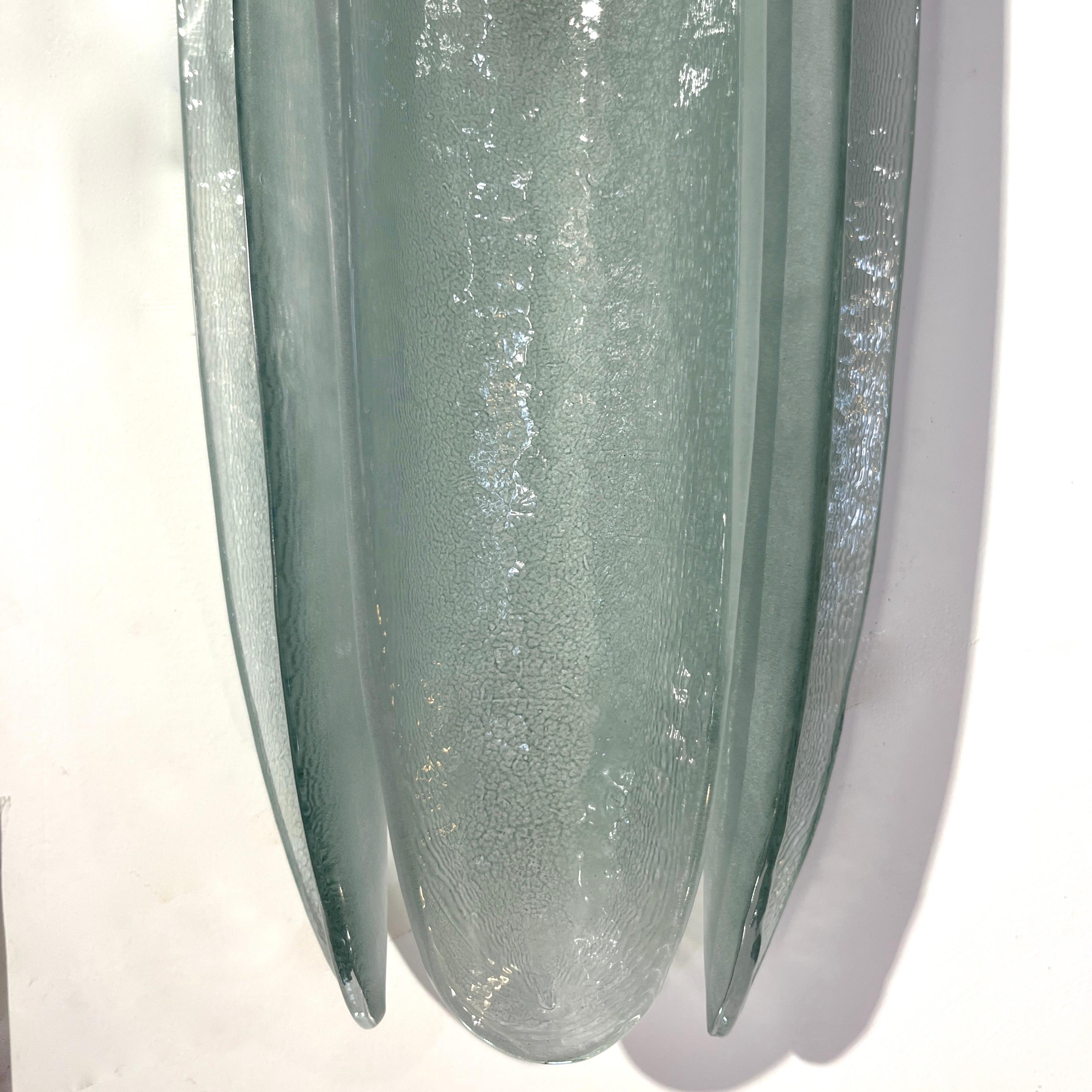 Contemporary Fontana Arte Style Aqua Green Blue Murano Glass Flame Wall Lights For Sale 6