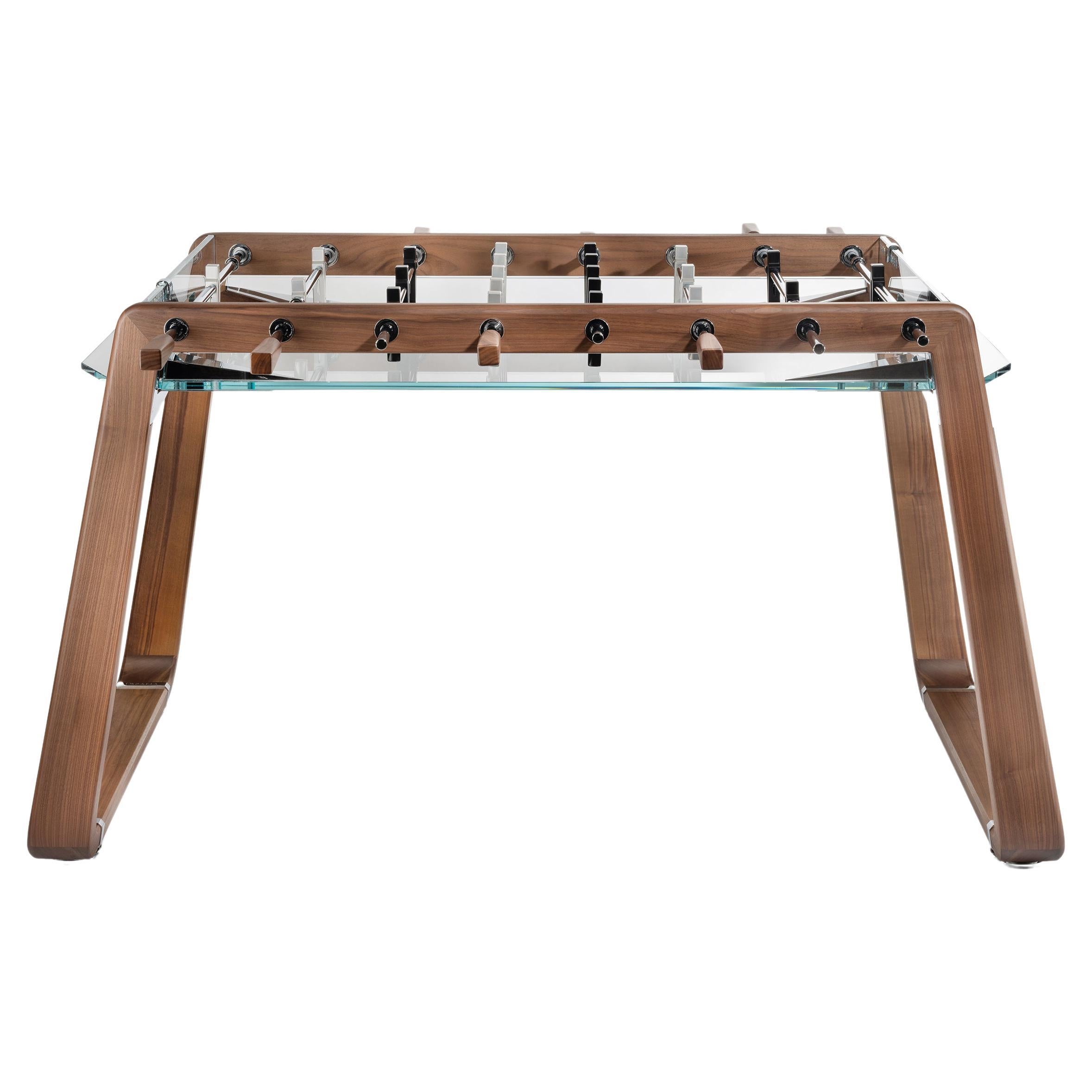 Contemporary Foosball Table Derby with Walnut Wood and Clear Glass by Impatia