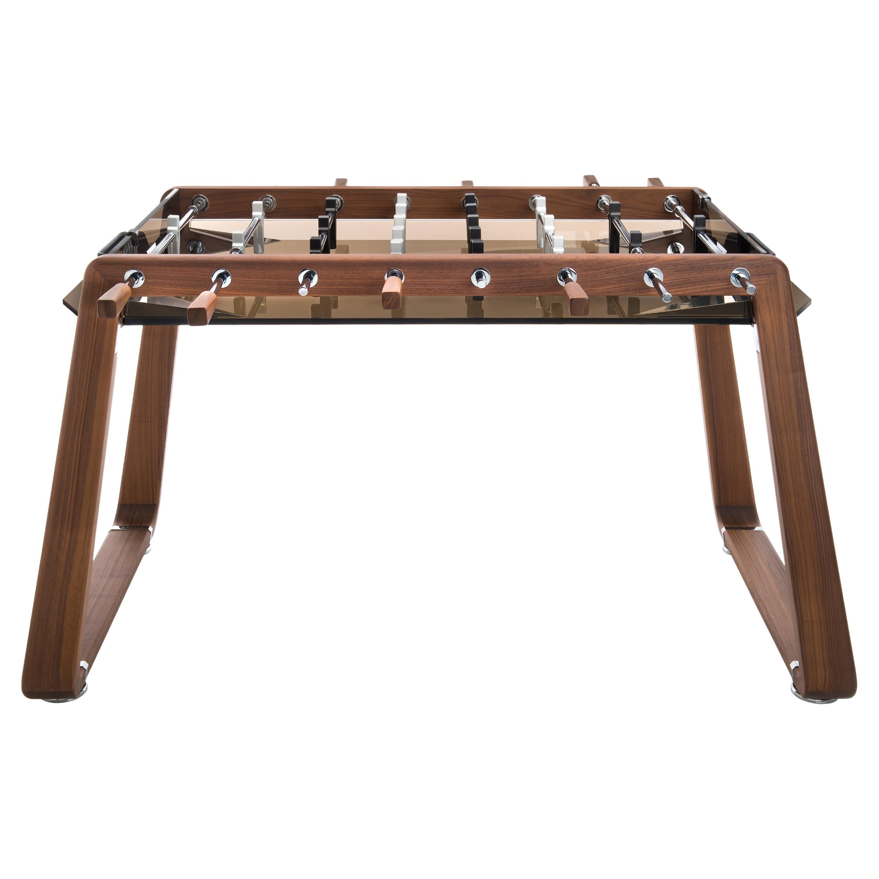 Contemporary Foosball Table Derby with Walnut Wood and Smoked Glass by Impatia