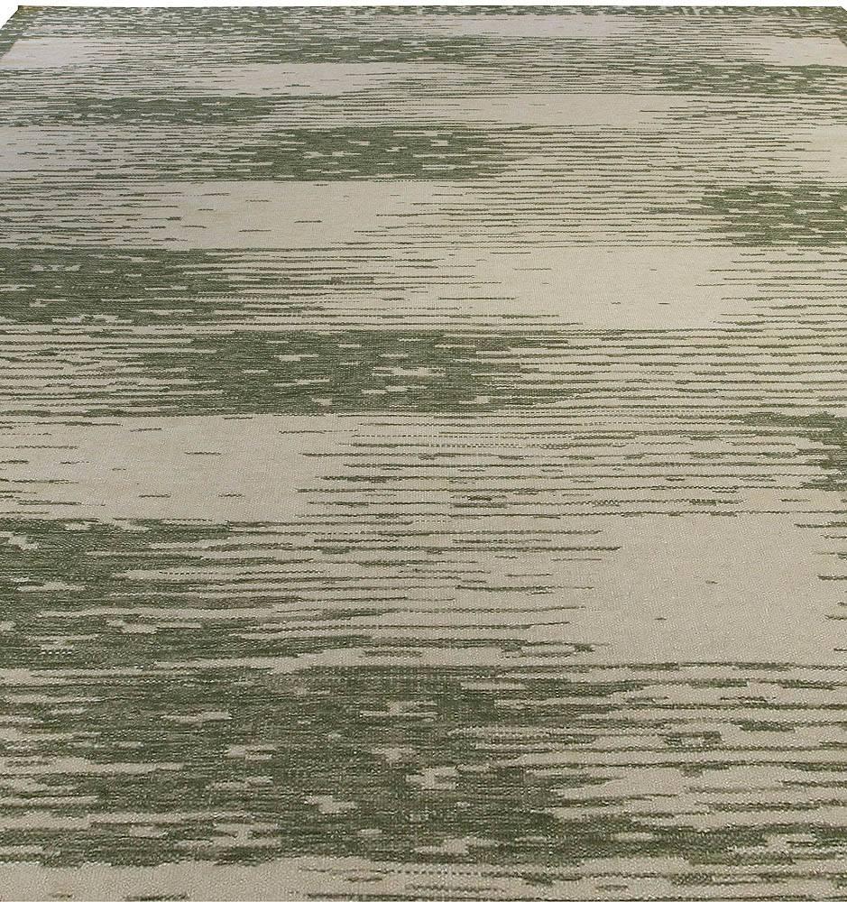 Hand-Knotted Contemporary Forel Green and Beige Handmade Wool Rug by Doris Leslie Blau For Sale