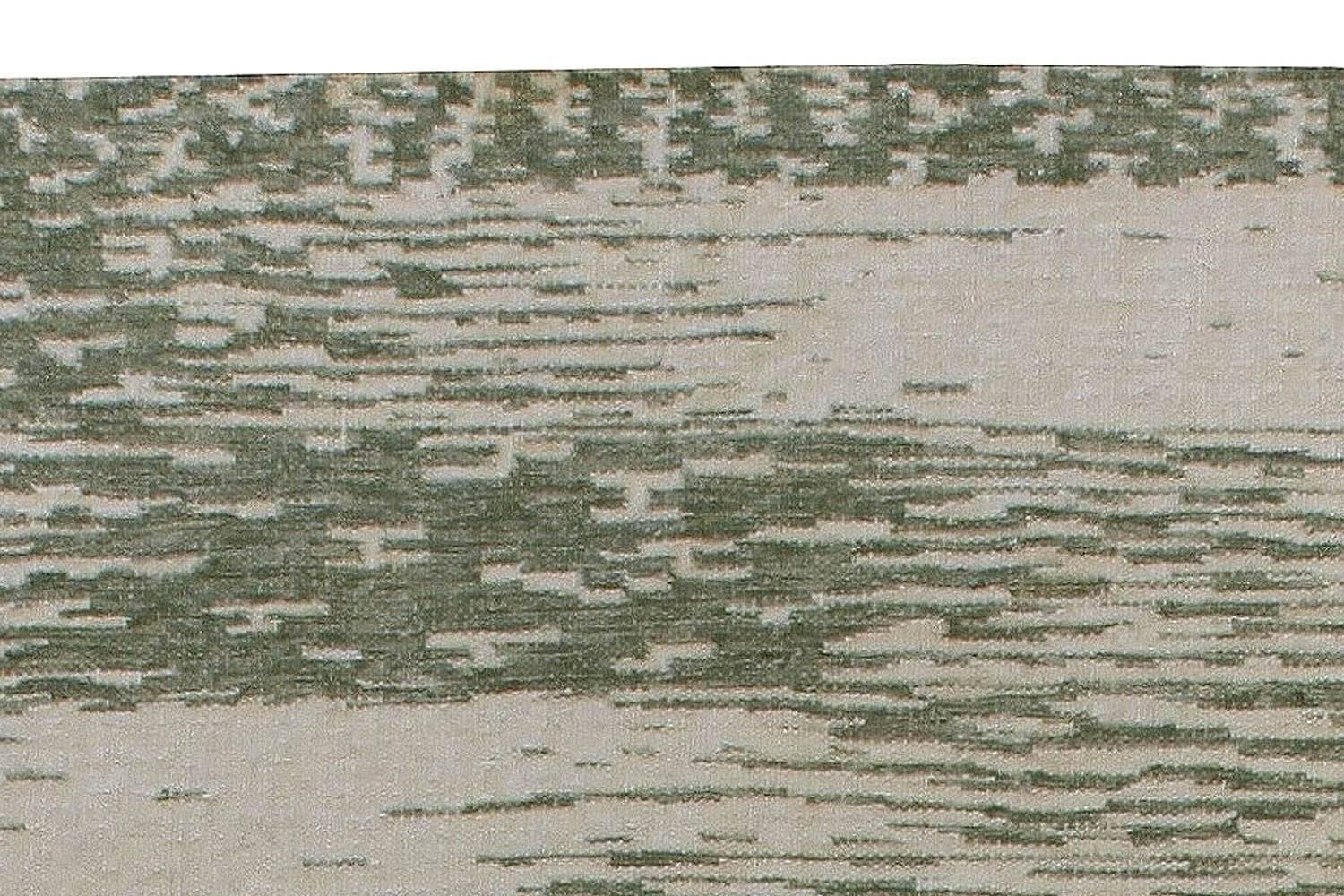 Contemporary Forel Green and Beige Handmade Wool Rug by Doris Leslie Blau For Sale 1