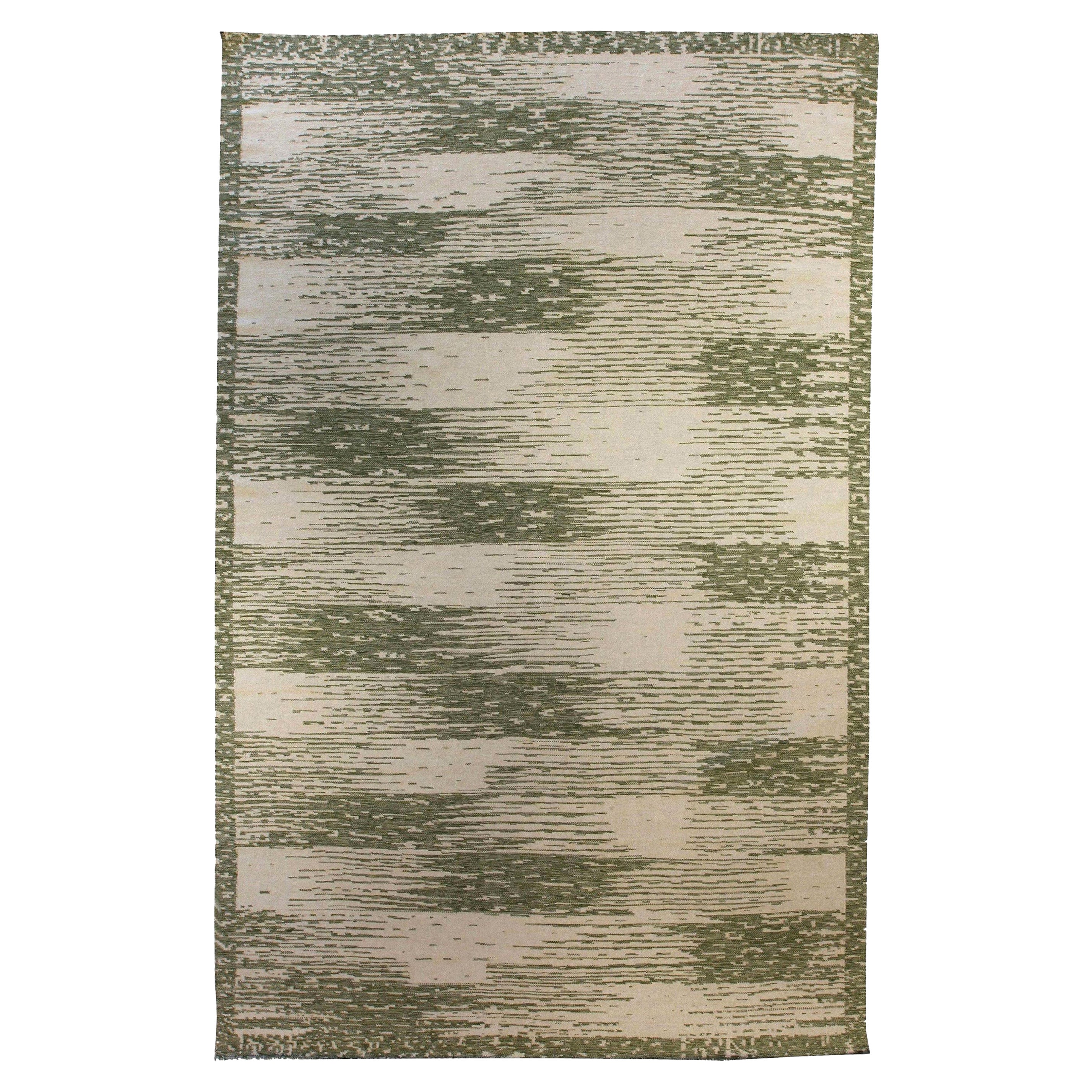 Contemporary Forel Green and Beige Handmade Wool Rug by Doris Leslie Blau For Sale