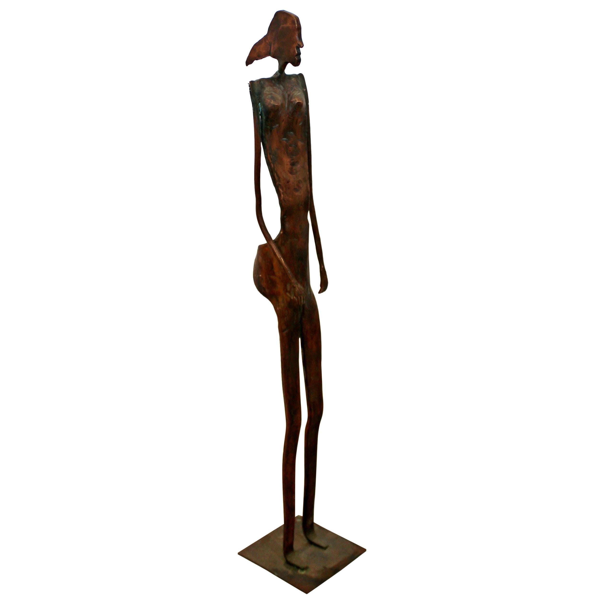 Contemporary Forged Copper Female Nude Figure Table Sculpture Signed Hansen 2001