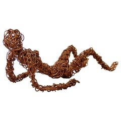 Contemporary Forged Copper Wire Female Figure Nude Table Sculpture Robert Hansen