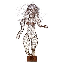 Contemporary Forged Copper Wire Nude Woman Female Figure Table Sculpture, 2000s