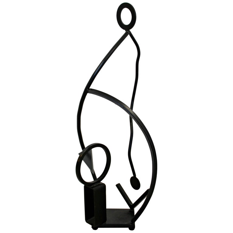 Contemporary Forged Iron Abstract Art Floor Sculpture Black by Robert Hansen For Sale
