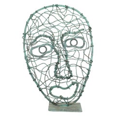 Contemporary Forged Paint Copper Metal Wire Face Table Sculpture Robert Hansen