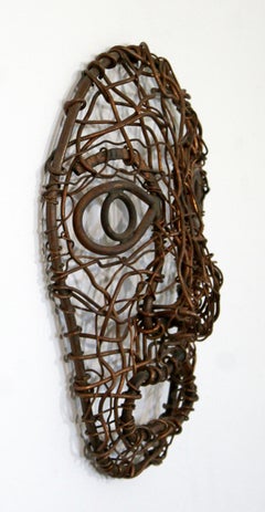 Contemporary Forged Painted Copper Metal Face Sculpture Signed Robert Hansen