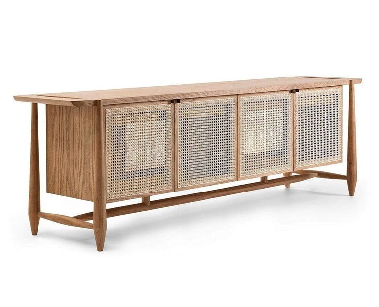 Contemporary Four Door Sideboard Buffet in Natural Rattan For Sale at