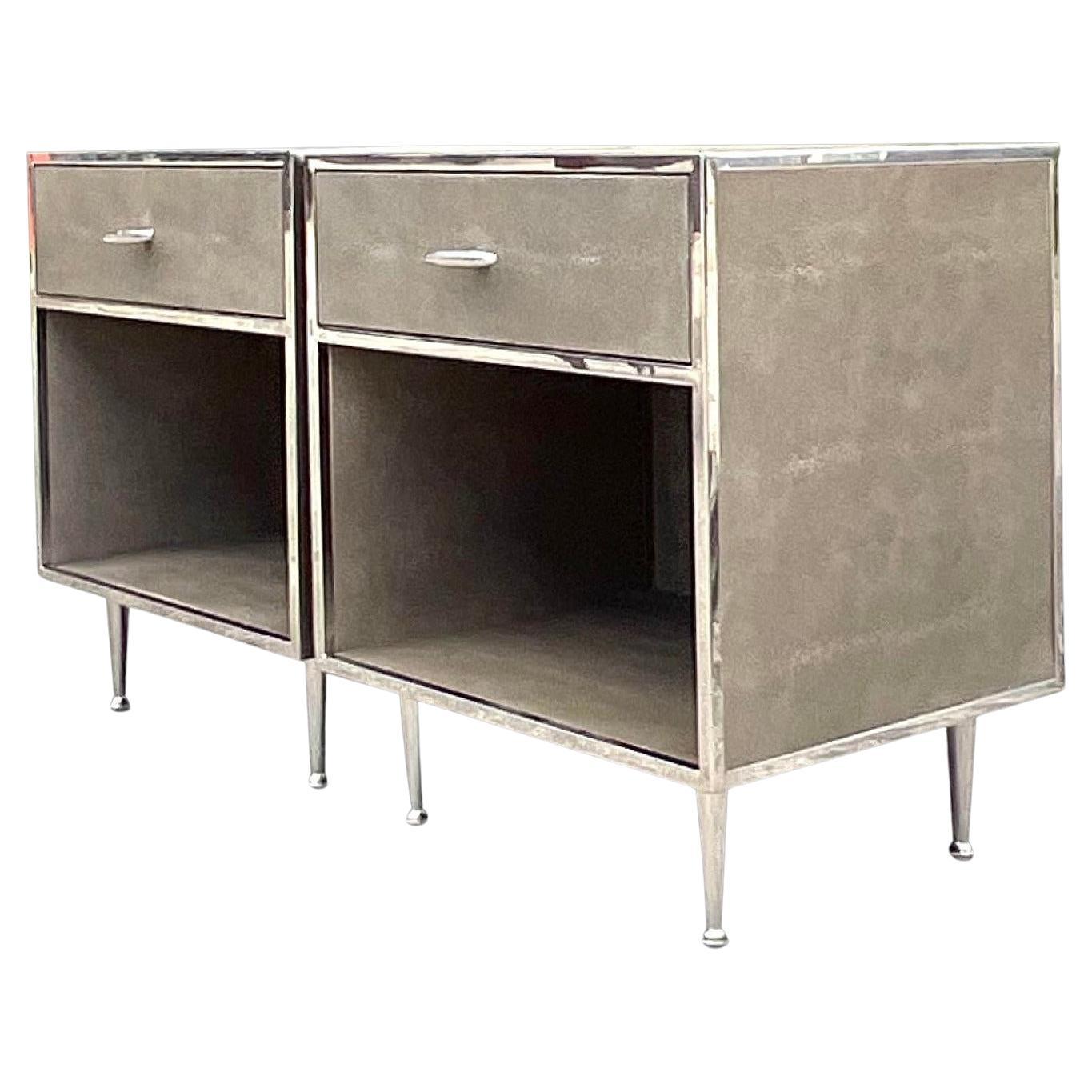 Contemporary Four Hands Faux Shagreen Nightstands - a Pair For Sale