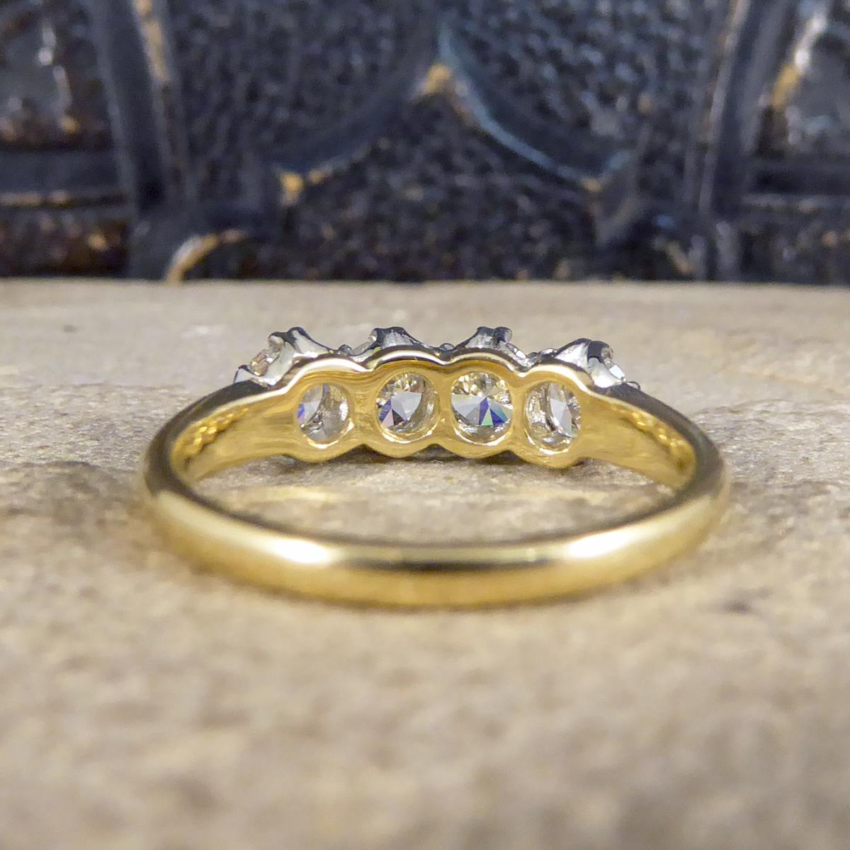 Edwardian Contemporary Four-Stone Old Cut Diamond Ring in 18 Carat Gold and Platinum