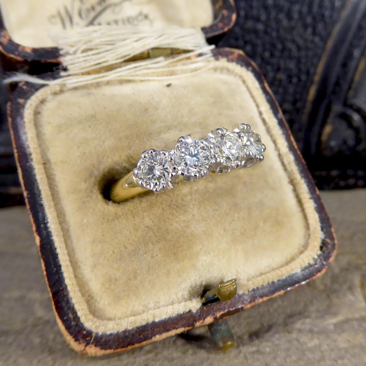 Contemporary Four-Stone Old Cut Diamond Ring in 18 Carat Gold and Platinum 2