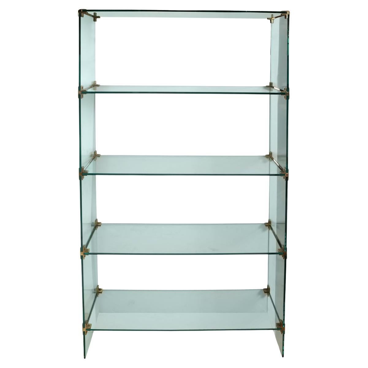 Contemporary Four Tier Glass Etagere With Brass Fittings