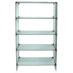 Contemporary Four Tier Glass Etagere With Brass Fittings