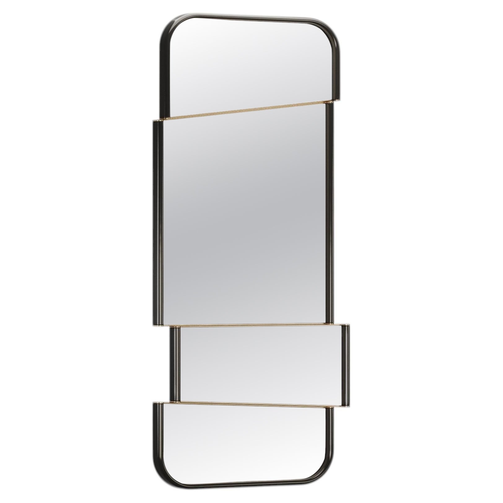 Contemporary Fracta Mirror, Black Lacquered with Metal Details