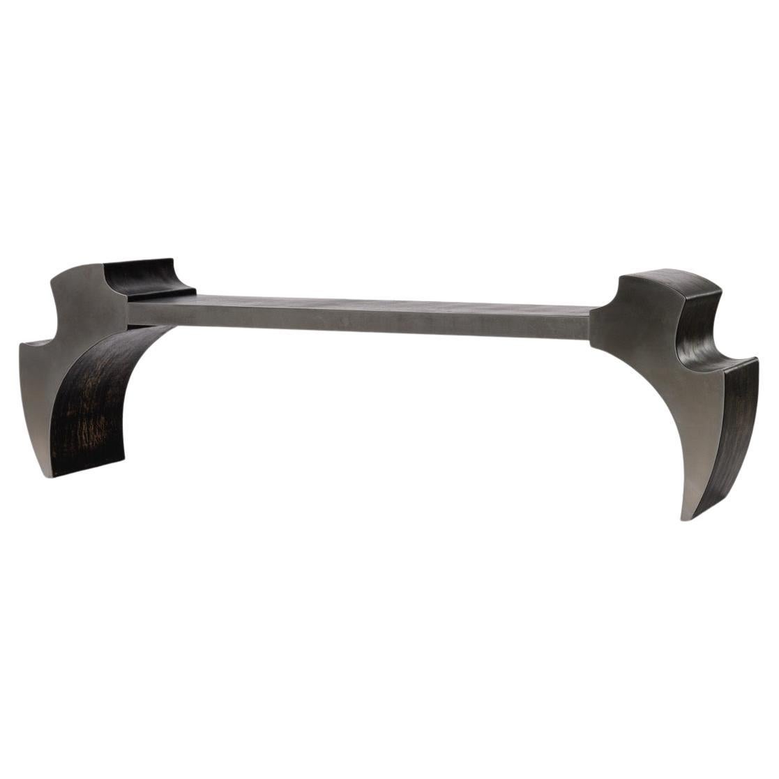 Banco Fragmento Contemporáneo II de cuero patinado negro hueso