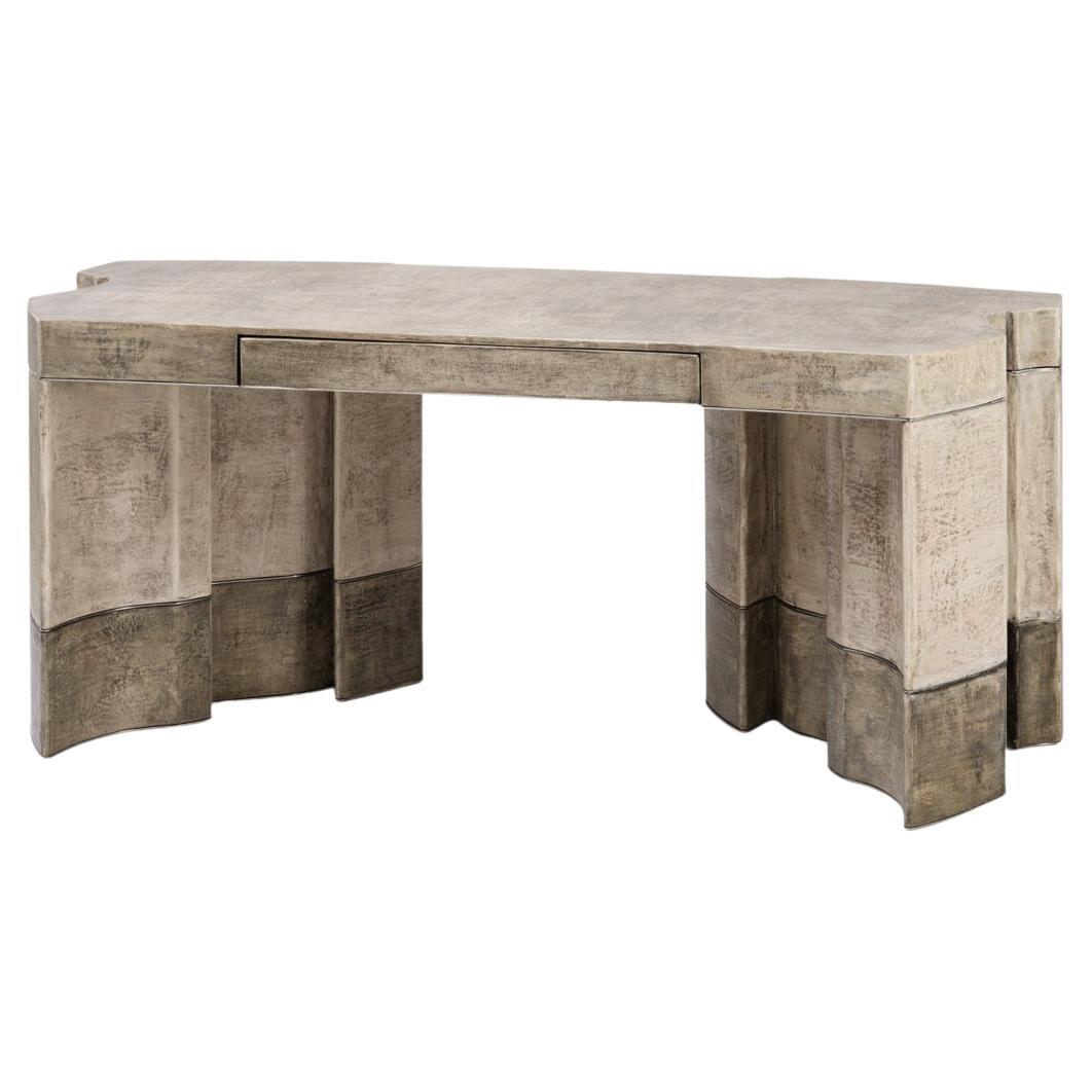 Contemporary Fragment Desk with bone white patinated leather