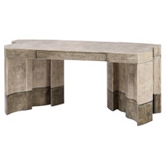 Contemporary Fragment Desk with bone white patinated leather