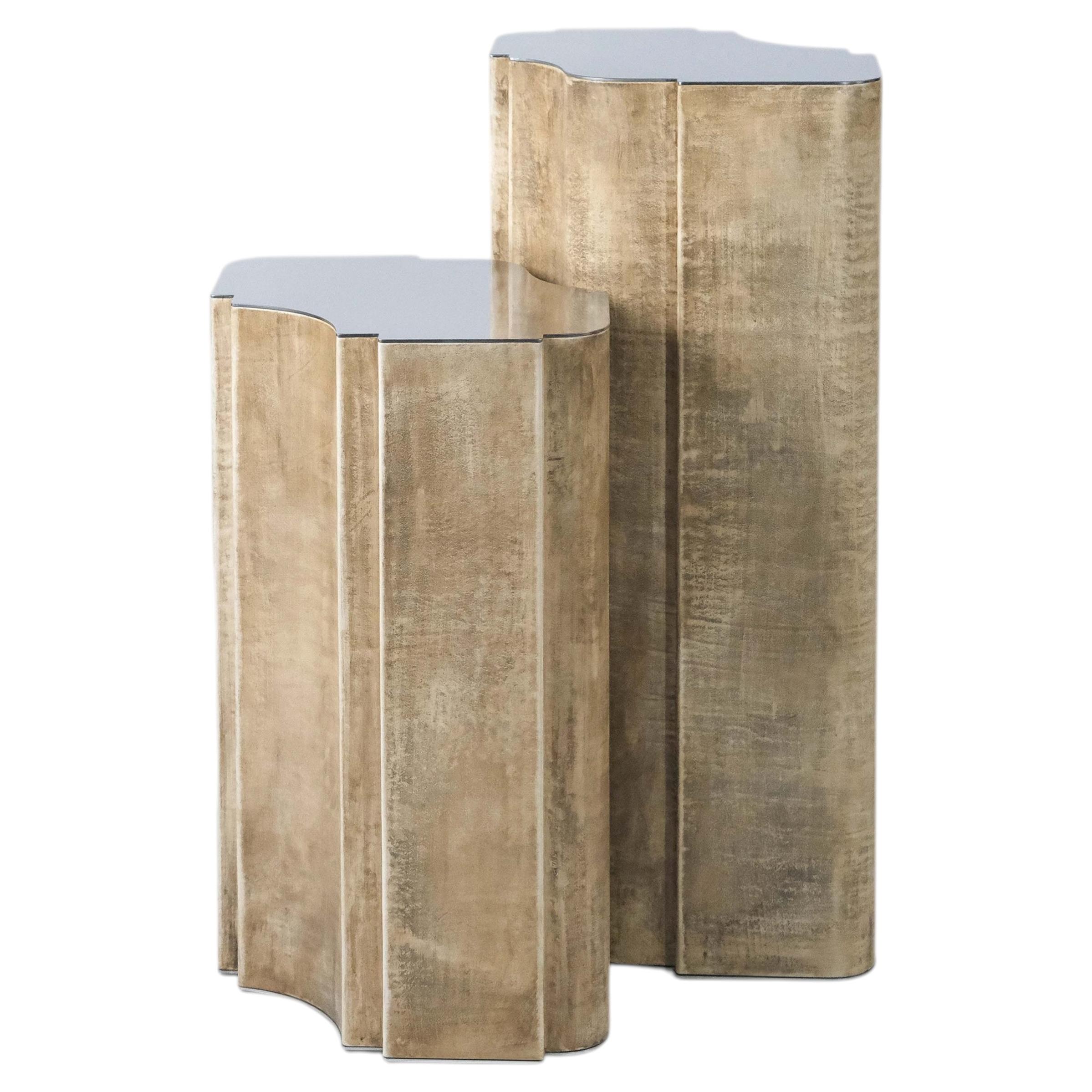 Contemporary Fragment Pedestal Duo beige patinated leather