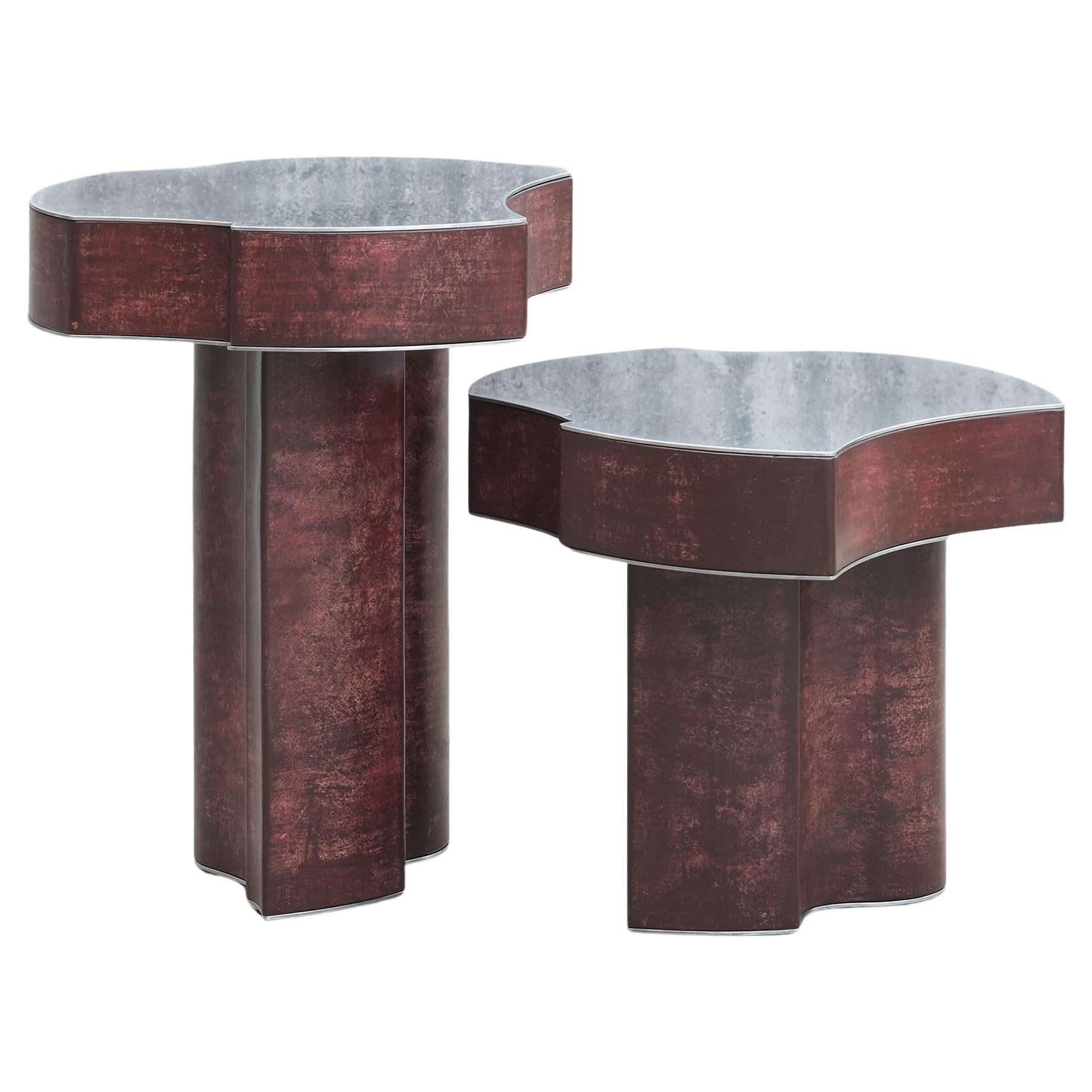 Table d'appoint Contemporary Fragment combo cuir patiné bourgogne