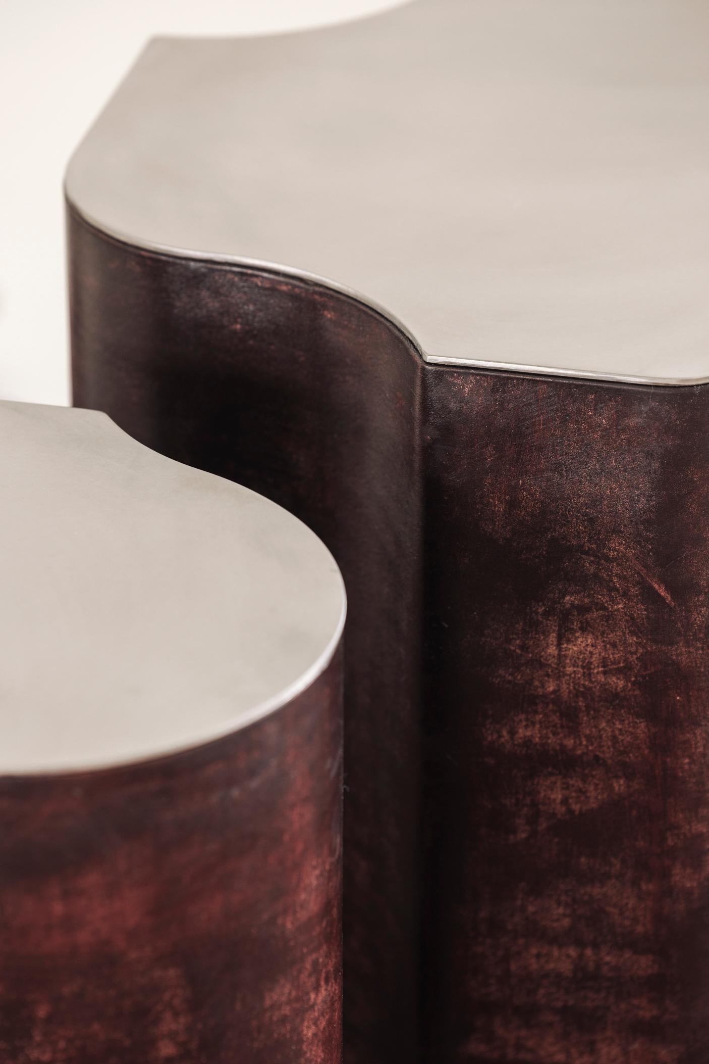 Hand-Crafted Contemporary Fragment Side Table combo with patinated leather by Jumandie Seys