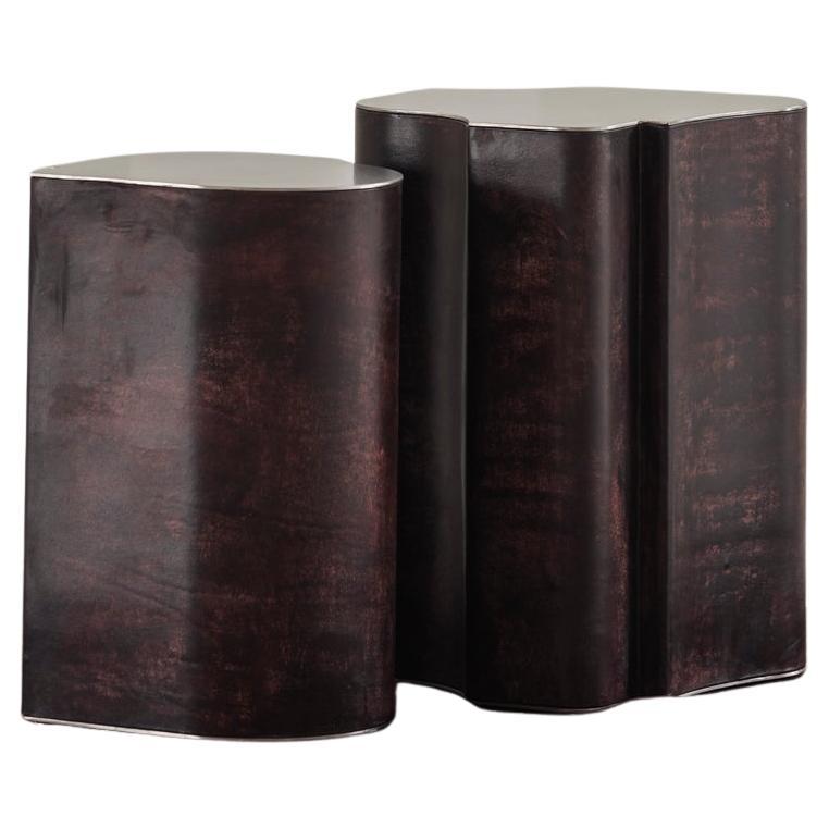Contemporary Fragment Side Table combo with patinated leather by Jumandie Seys