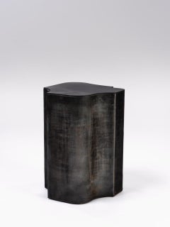 Contemporary Fragment Side Table Medium with black patinated leather