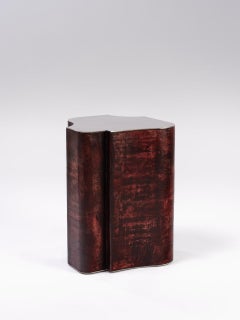 Contemporary Fragment Side Table Medium with burgundy patinated leather