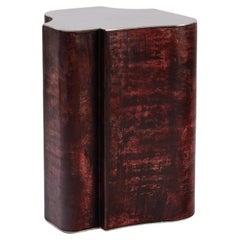 Tavolino contemporaneo Fragment Medium con pelle patinata bordeaux