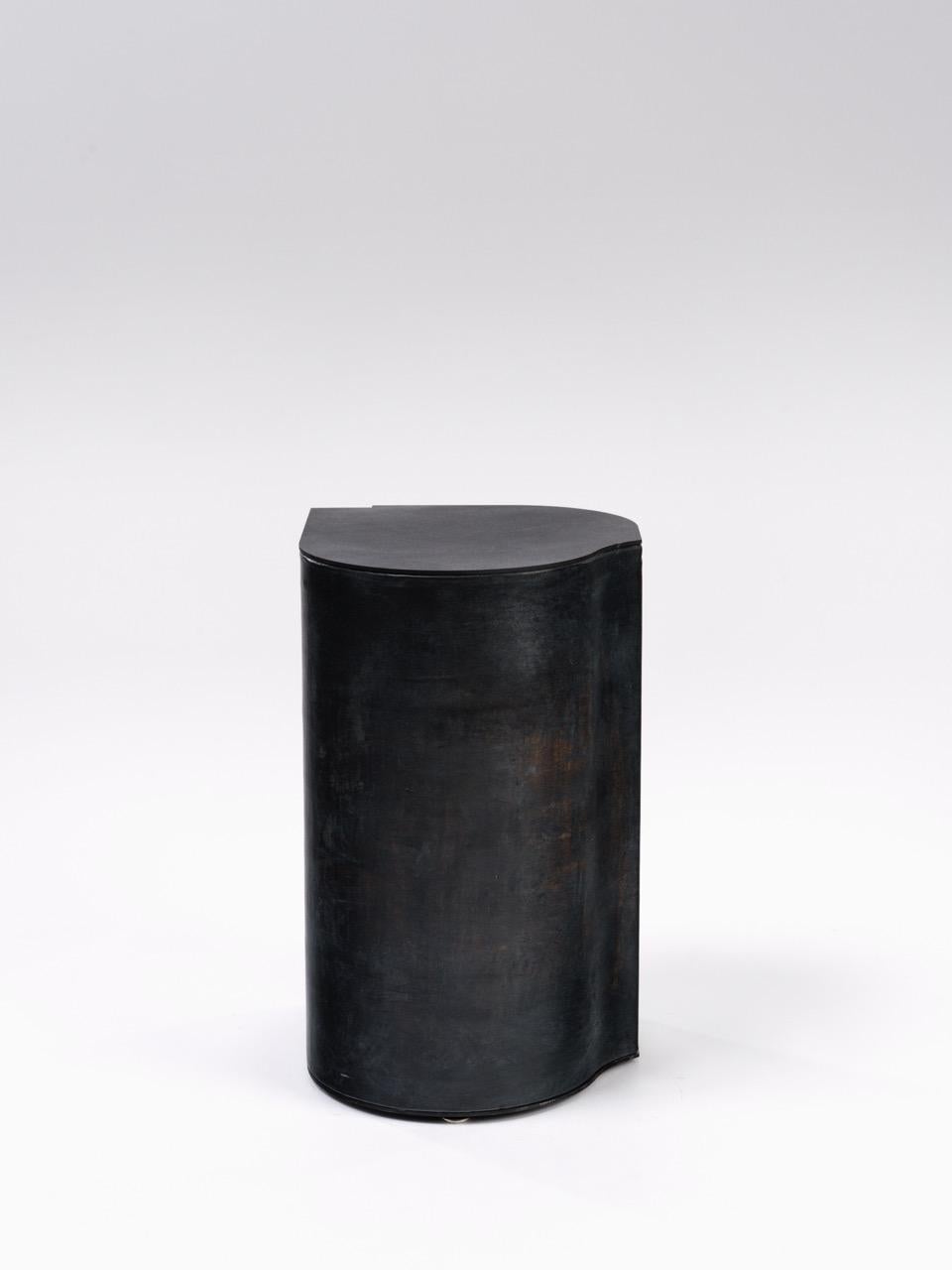 Belgian Contemporary Fragment Side Table Small Black patinated leather For Sale