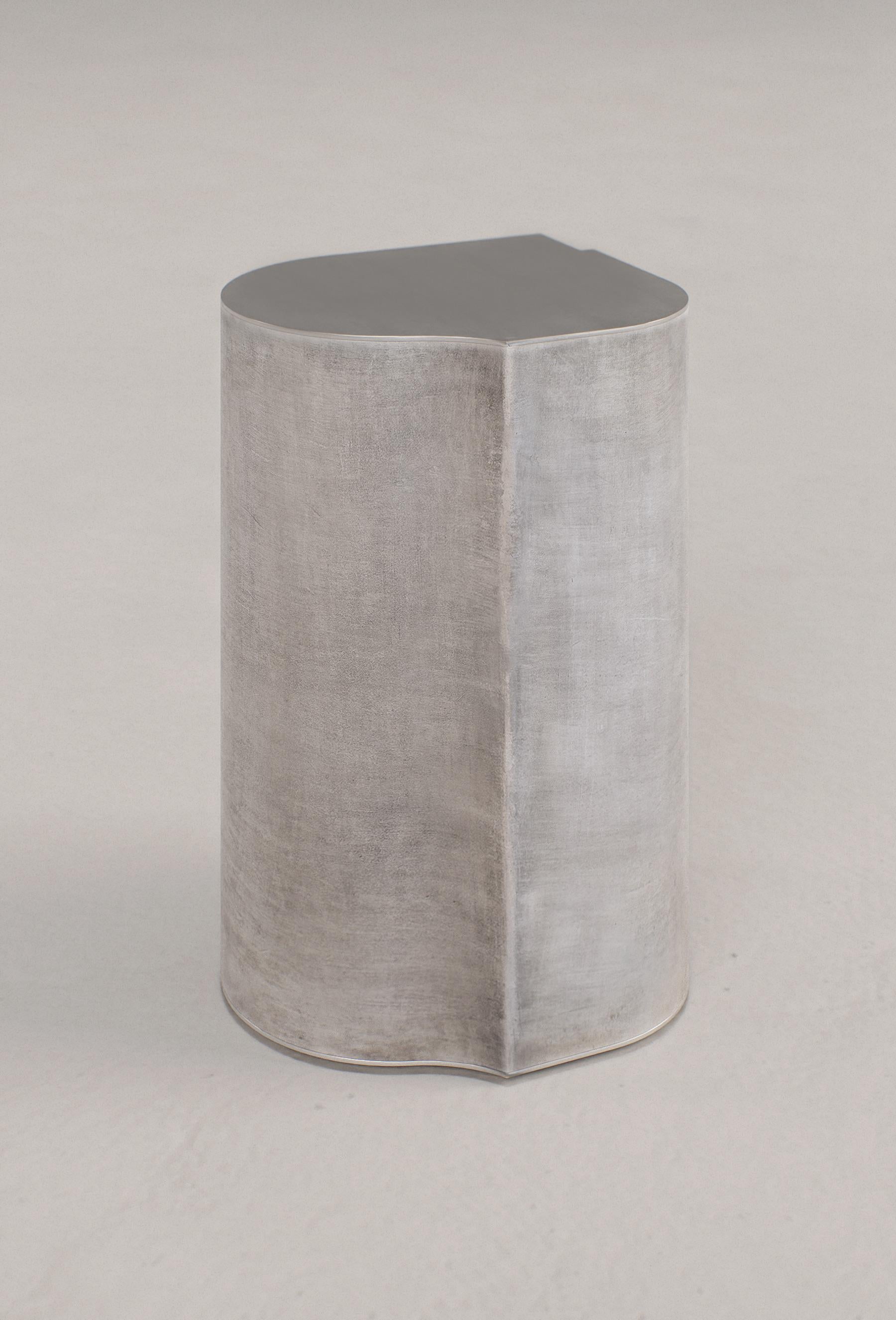 Stainless Steel Contemporary Fragment Side Table Small with patinated leather by Jumandie Seys For Sale