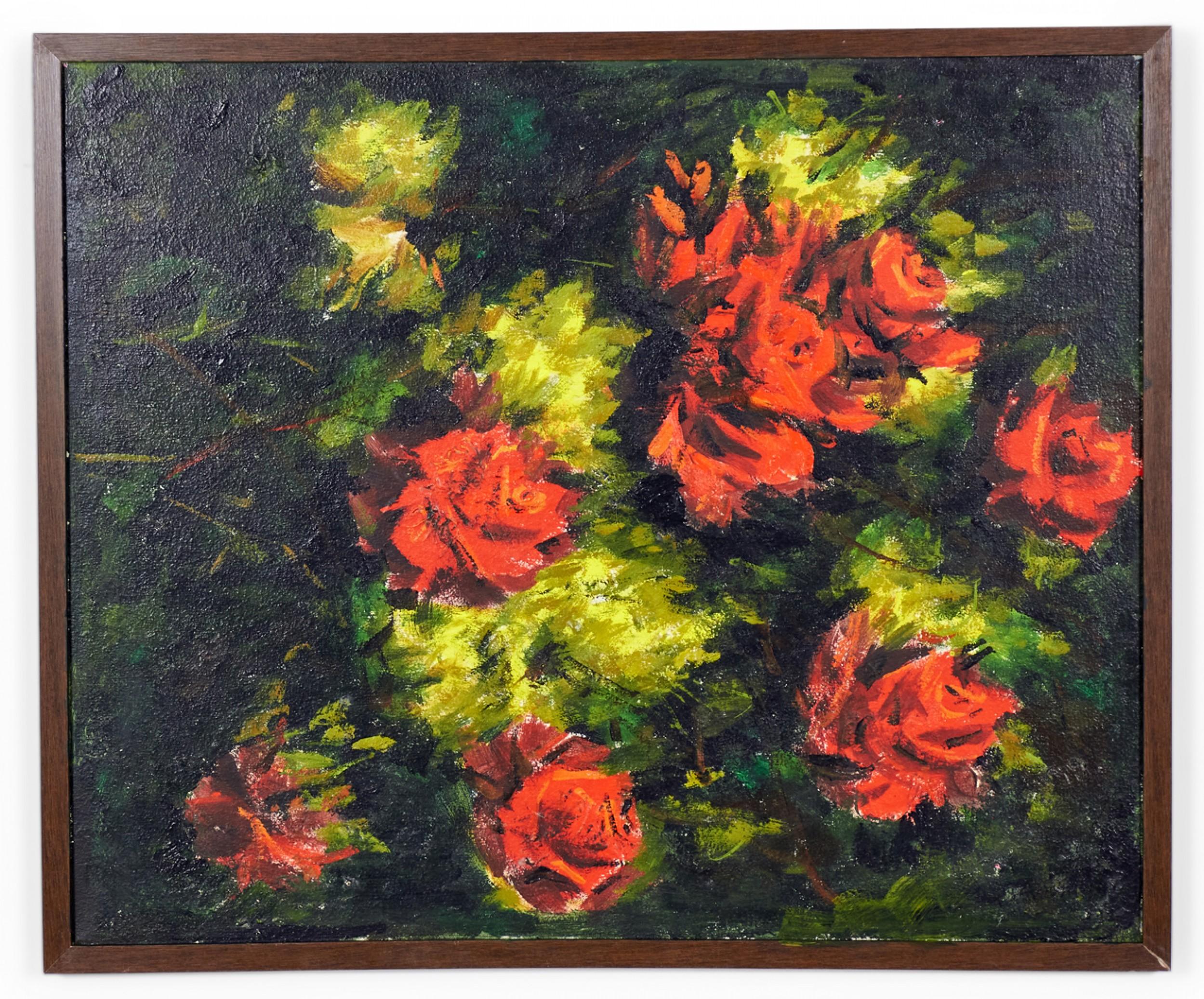 Pintura acrílica abstracta estilizada contemporánea enmarcada de flores Moderno en venta