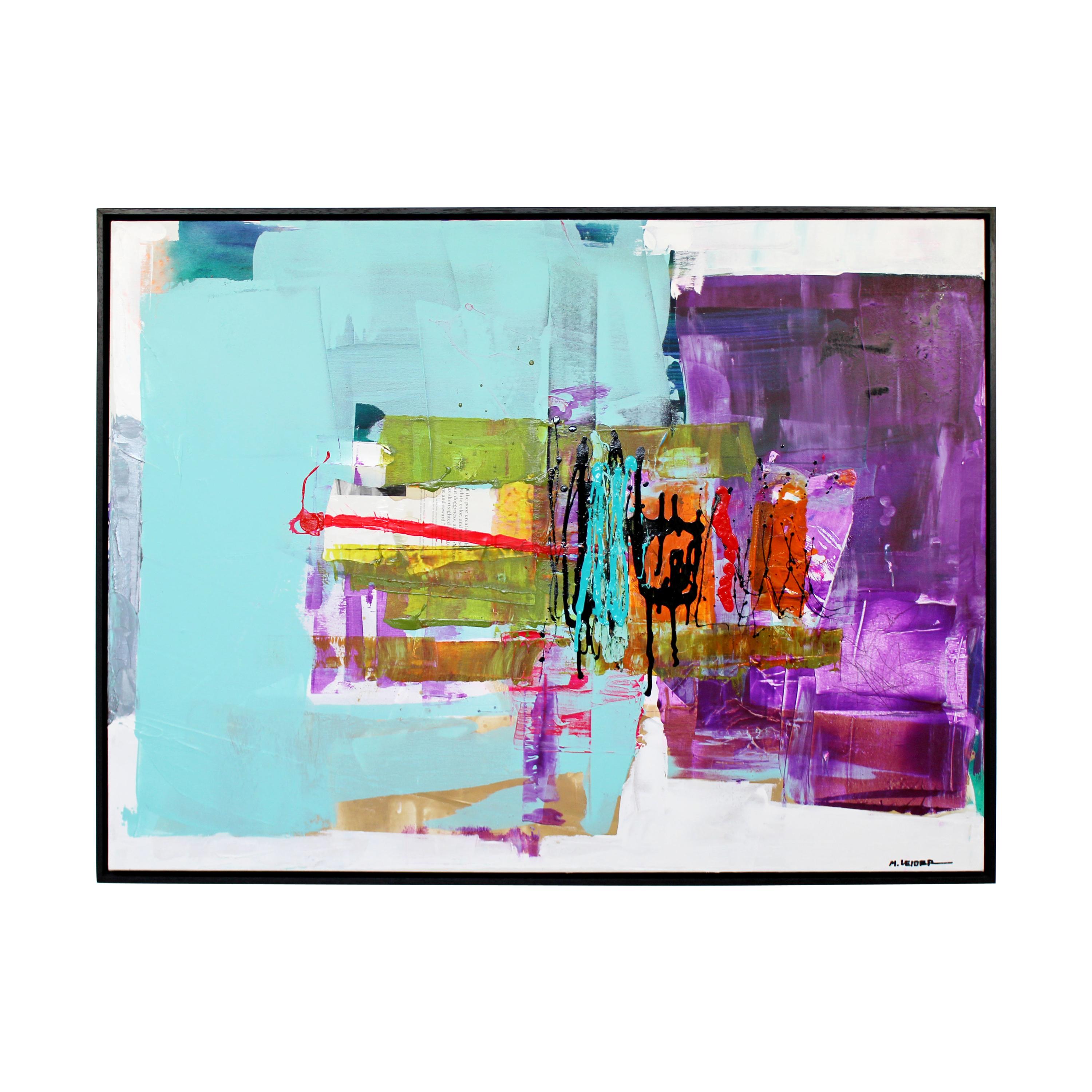 Contemporary Framed Acrylic Mixed-Media Art Painting on Canvas by Moshe Leider