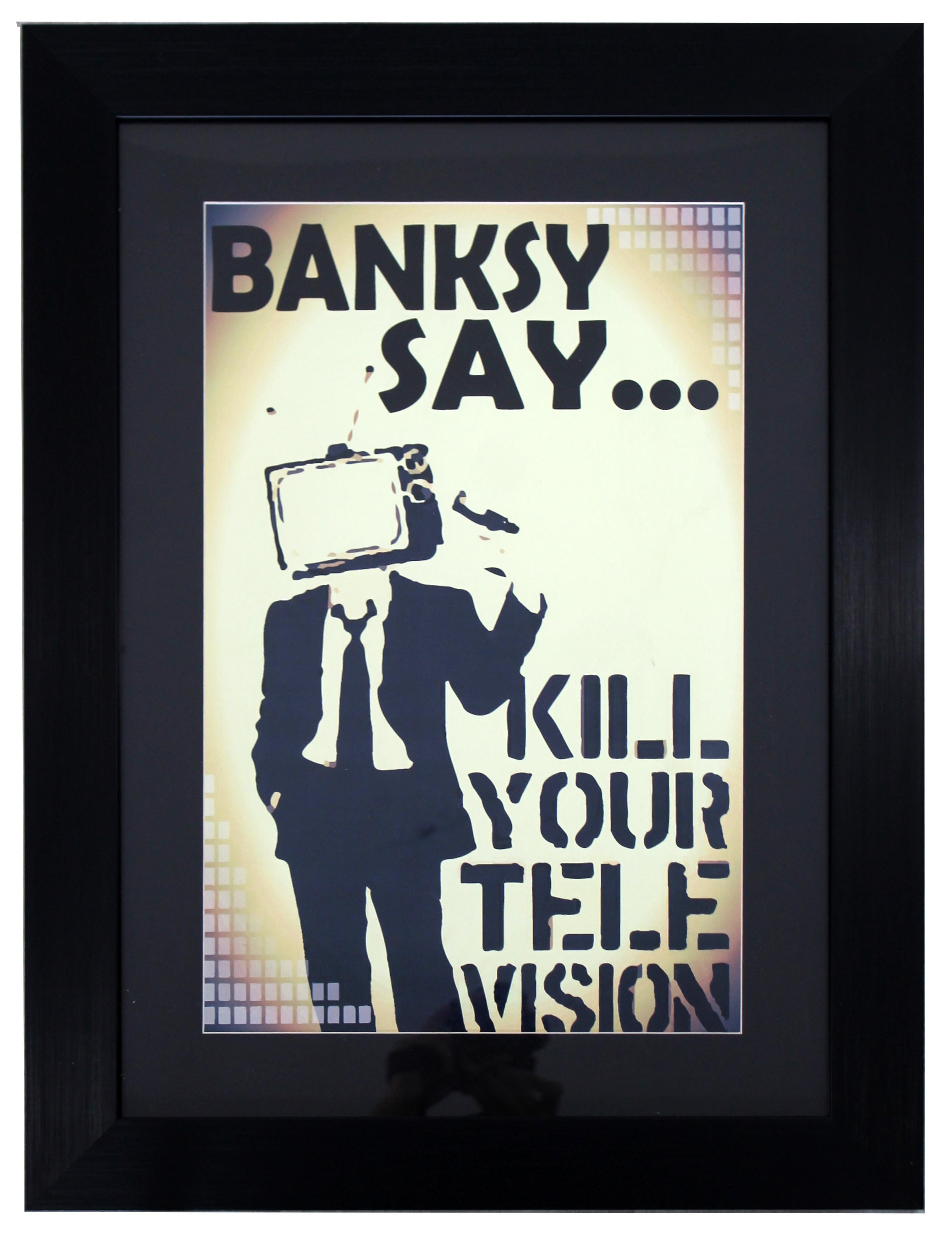 Paper Contemporary Framed Banksy Offset Lithograph Kill Your Television Graffiti Art