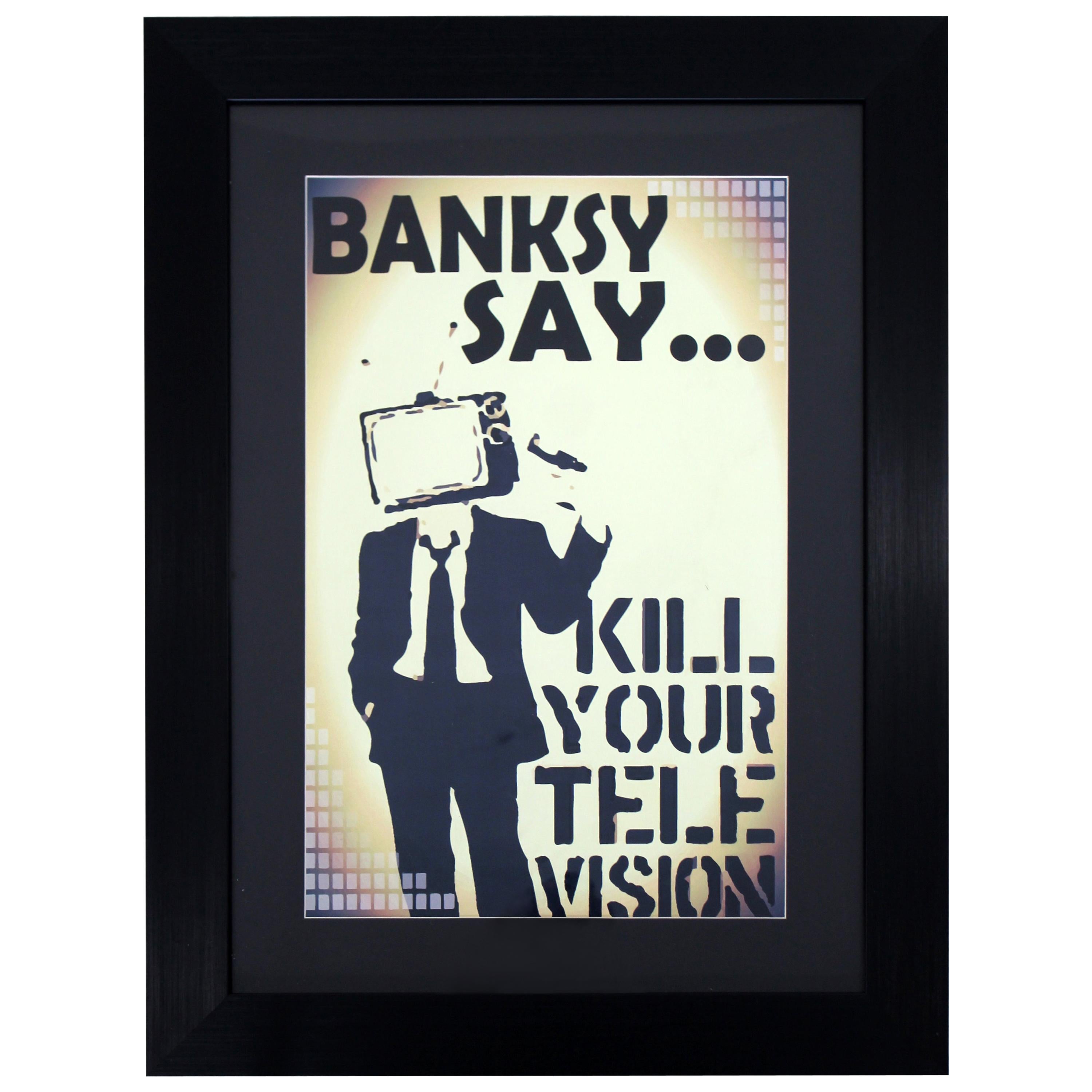 Contemporary Framed Banksy Offset Lithograph Kill Your Television Graffiti Art
