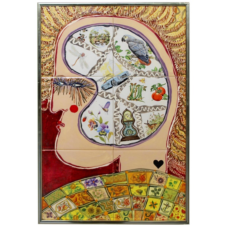 Contemporary Framed Ceramic Tile Wall Art Sculpture Signed Pat Denison