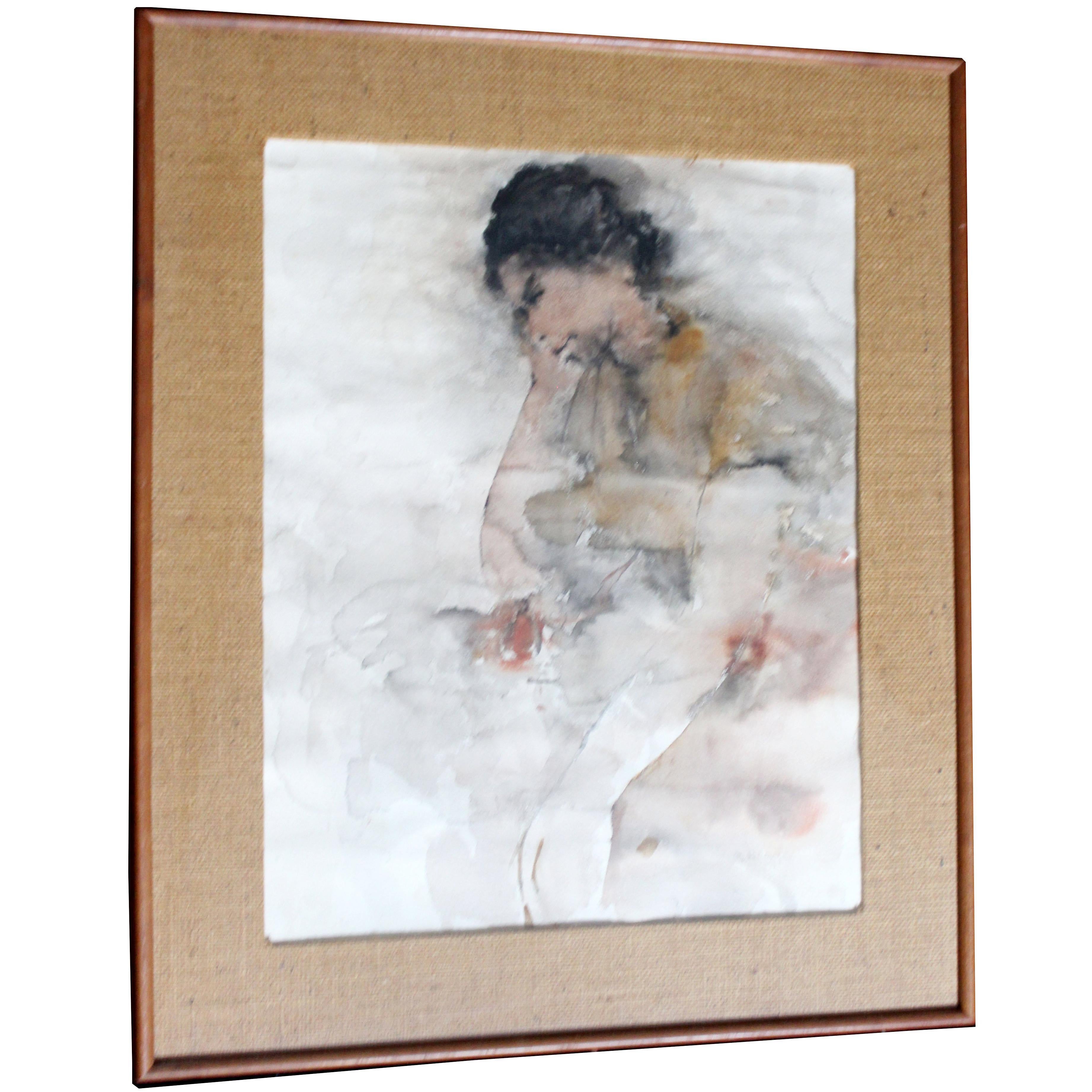 Contemporary Framed Female Portrait Watercolor Signed Richard Jerzy