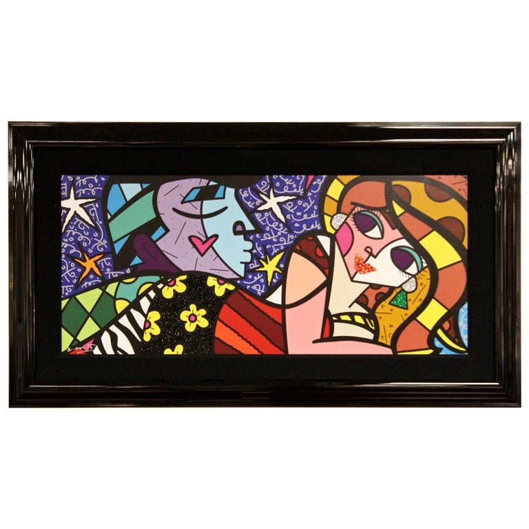 Contemporary Framed Hand Embellished On Canvas Litho Sweet Talk