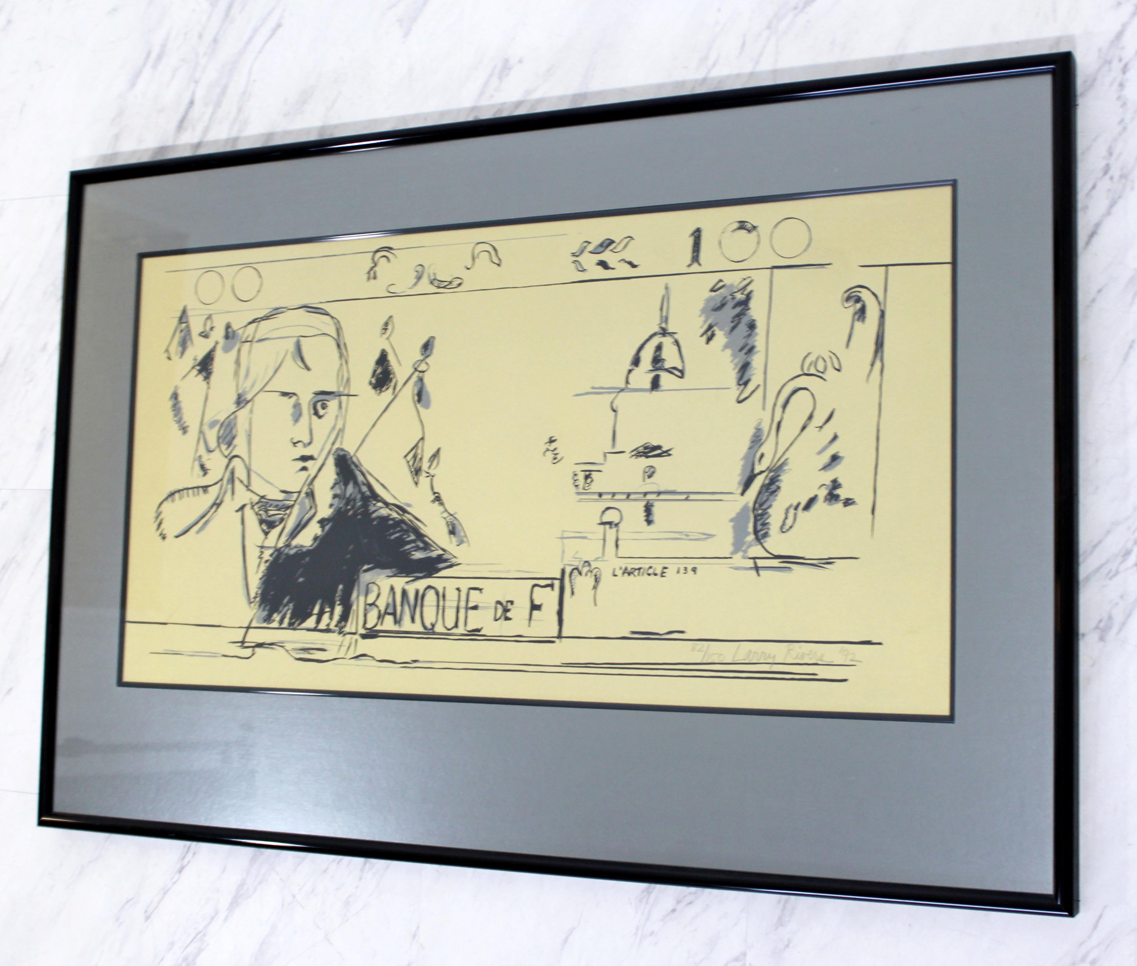 American Contemporary Framed Litho French Money Gold Signed Larry Rivers, 1992