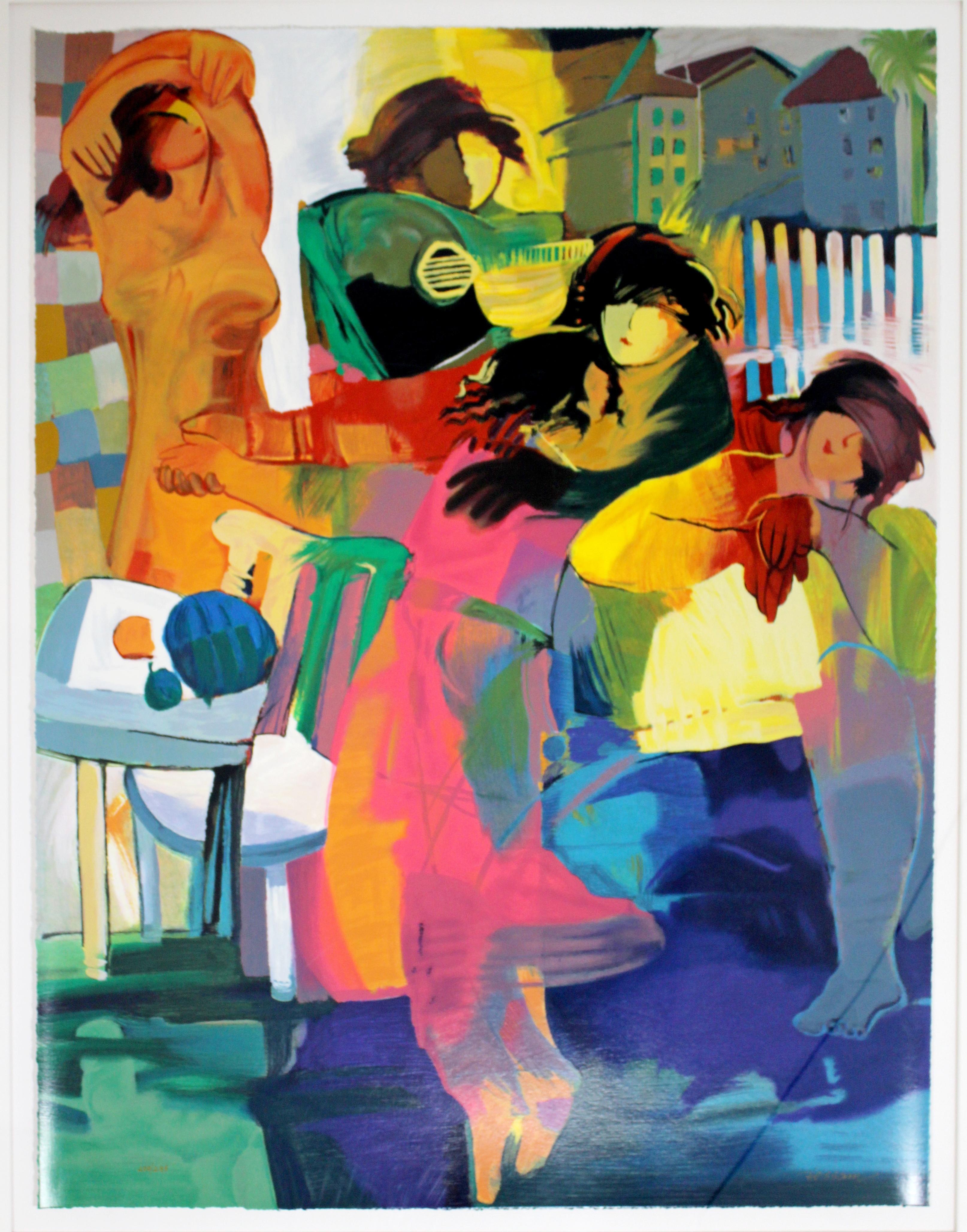 For your consideration is a vibrant, framed lithograph, depicting colorful women, signed Hessam Abrishami, numbered 200/295. In excellent condition. The dimensions of the frame are 48
