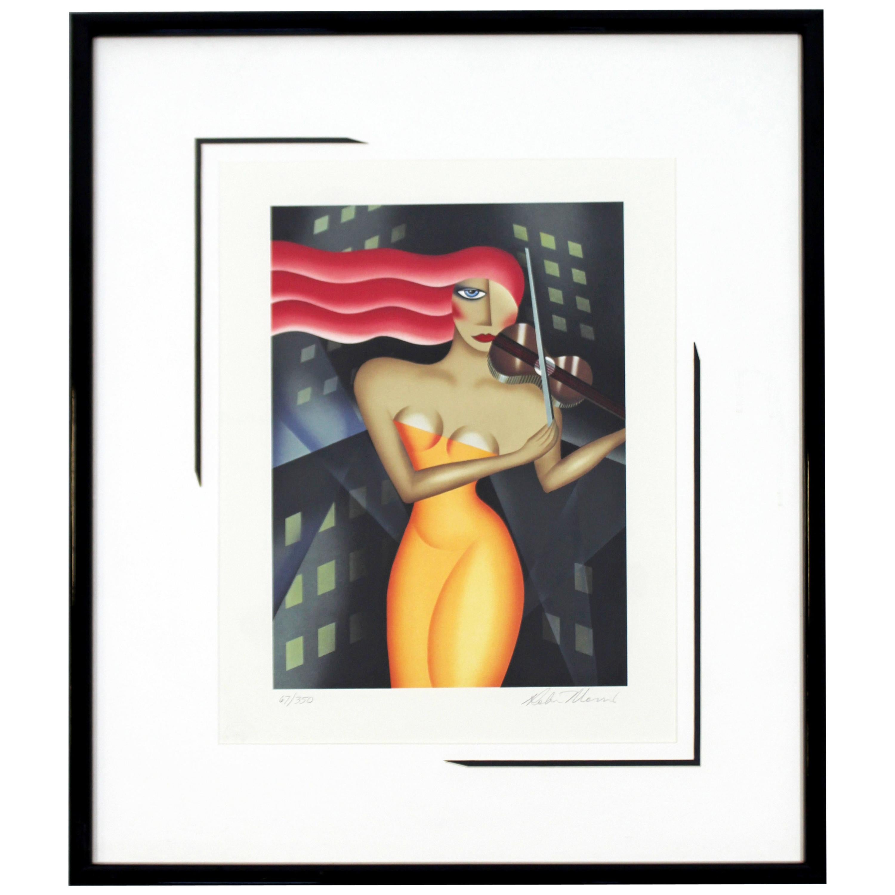 Contemporary Framed Lithograph of Red Haired Woman Signed Robin Morris, 1980s