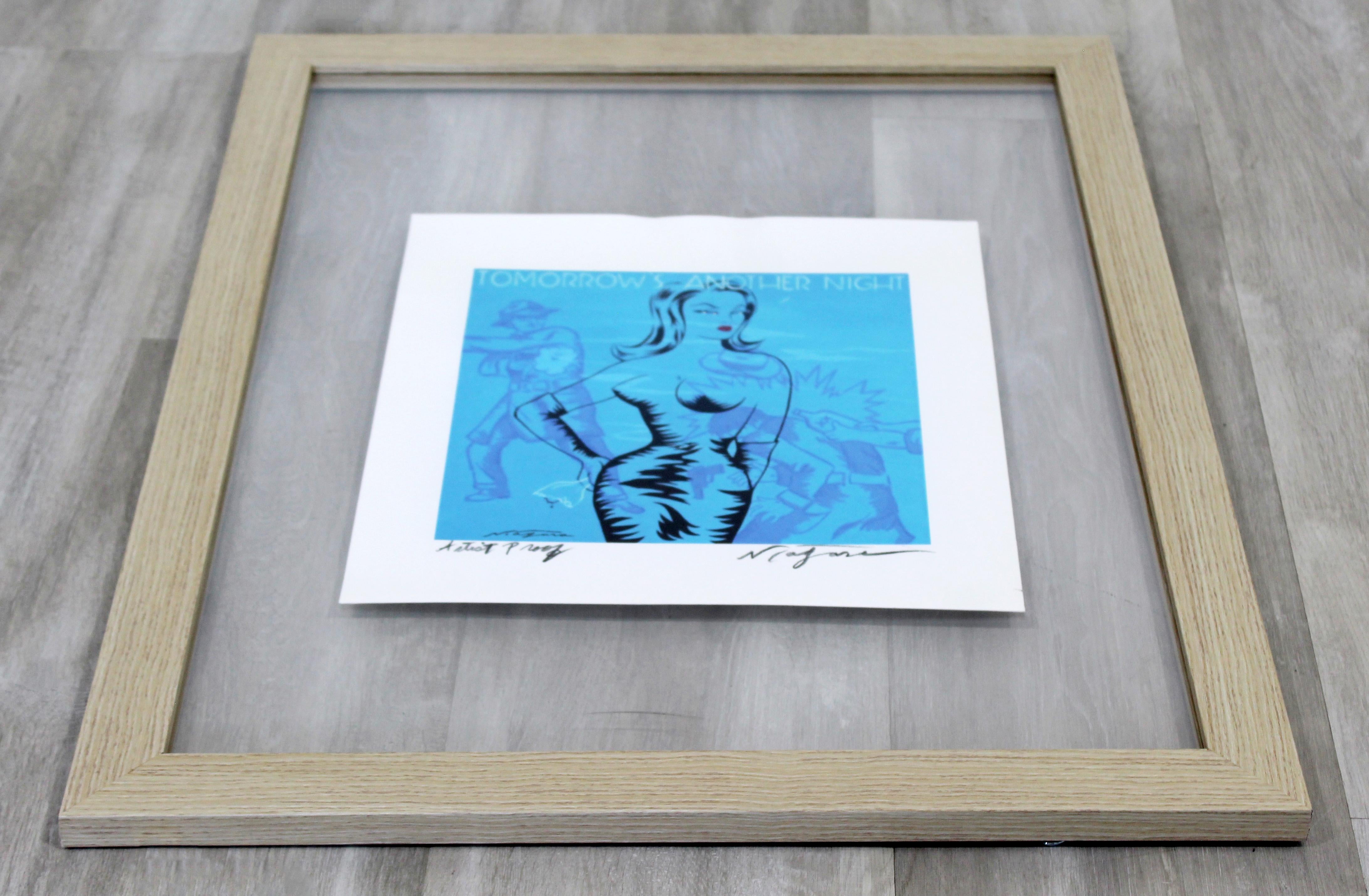 American Contemporary Framed Niagara Signed a.P. Print Tomorrow's Another Night Blue