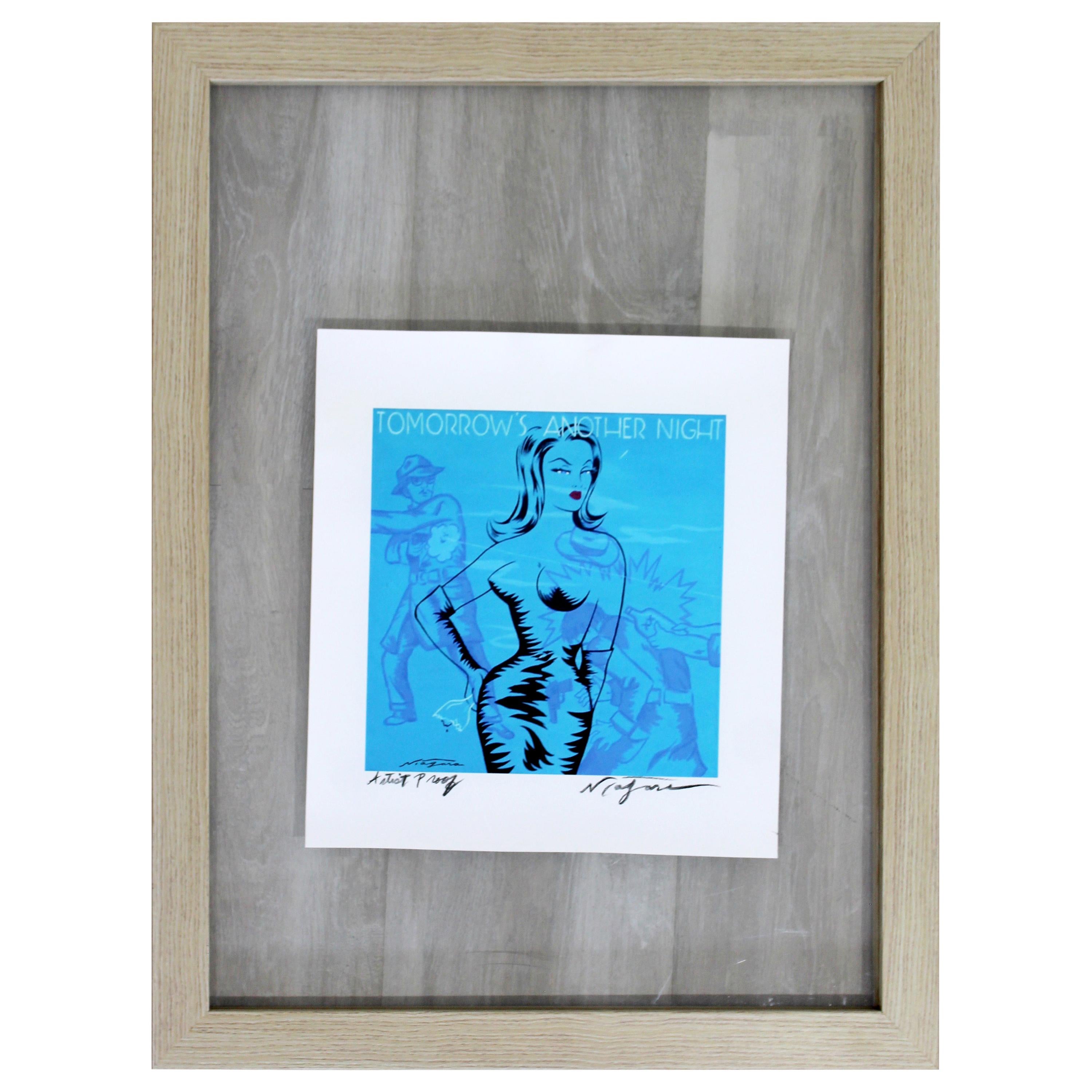 Contemporary Framed Niagara Signed a.P. Print Tomorrow's Another Night Blue